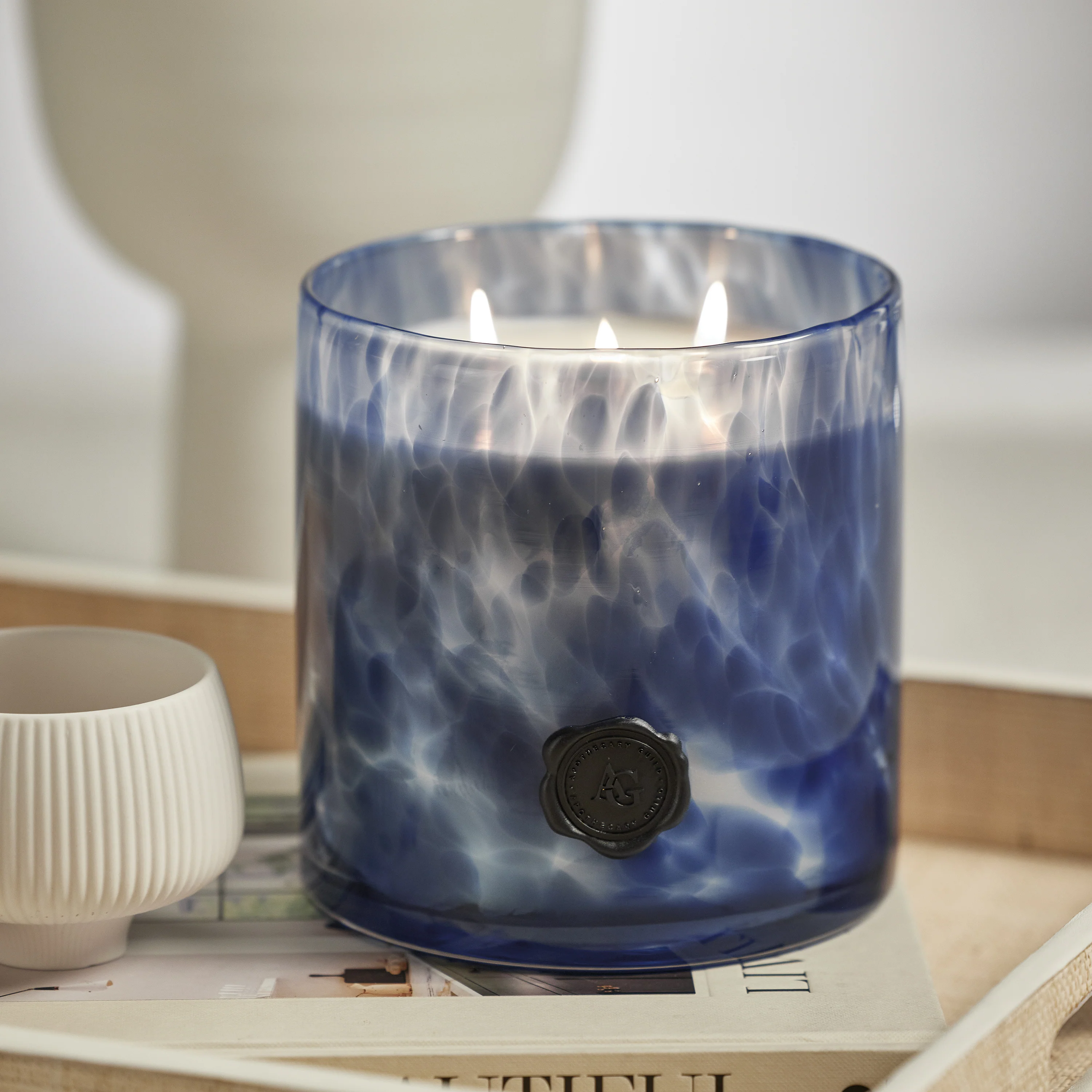 Apothecary Guild Opal Glass Three-Wick Candle, Sea Salt Coastal Mist