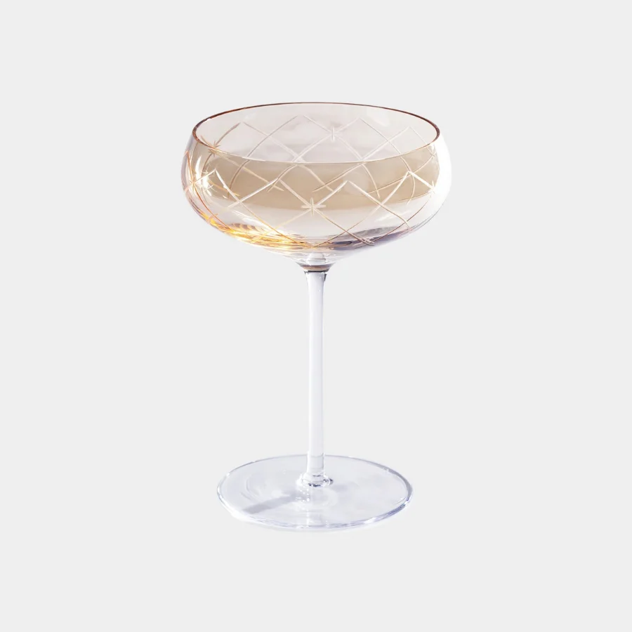 Audrey Hand Etched Coupe Glasses (Set of 4), Amber Luster