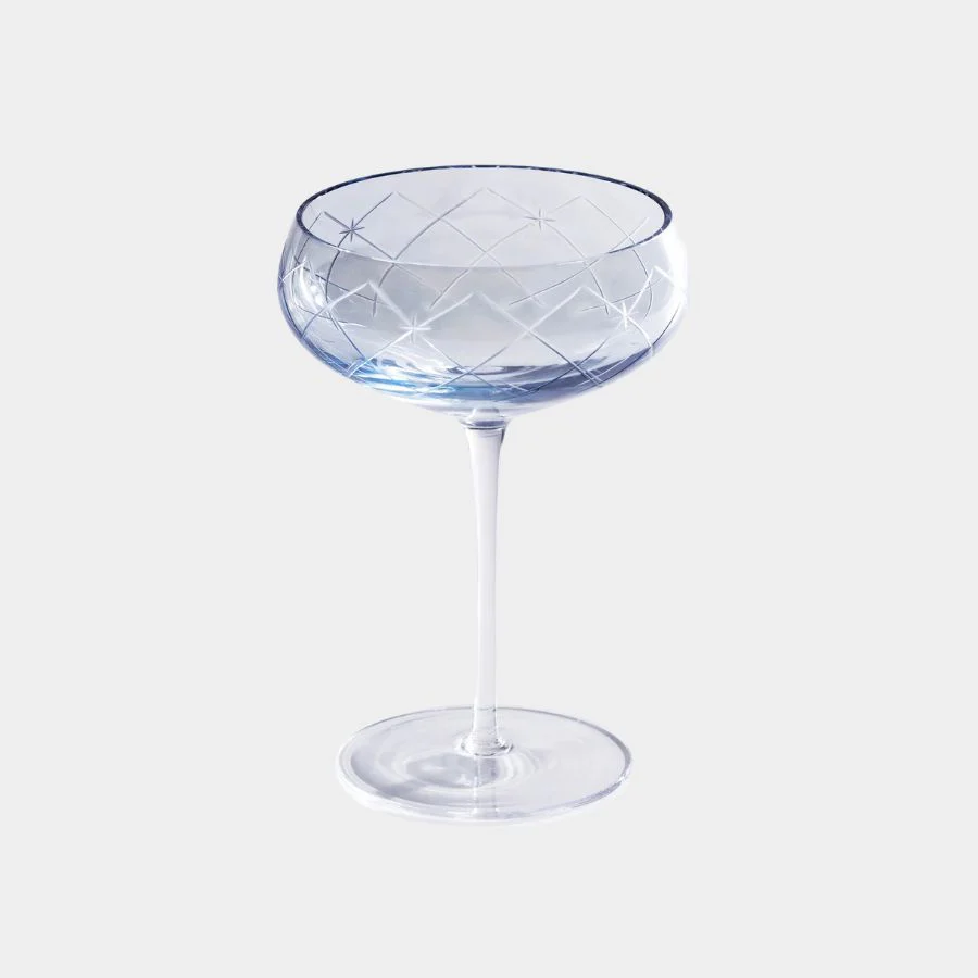 Audrey Hand Etched Coupe Glasses (Set of 4), Blue Luster