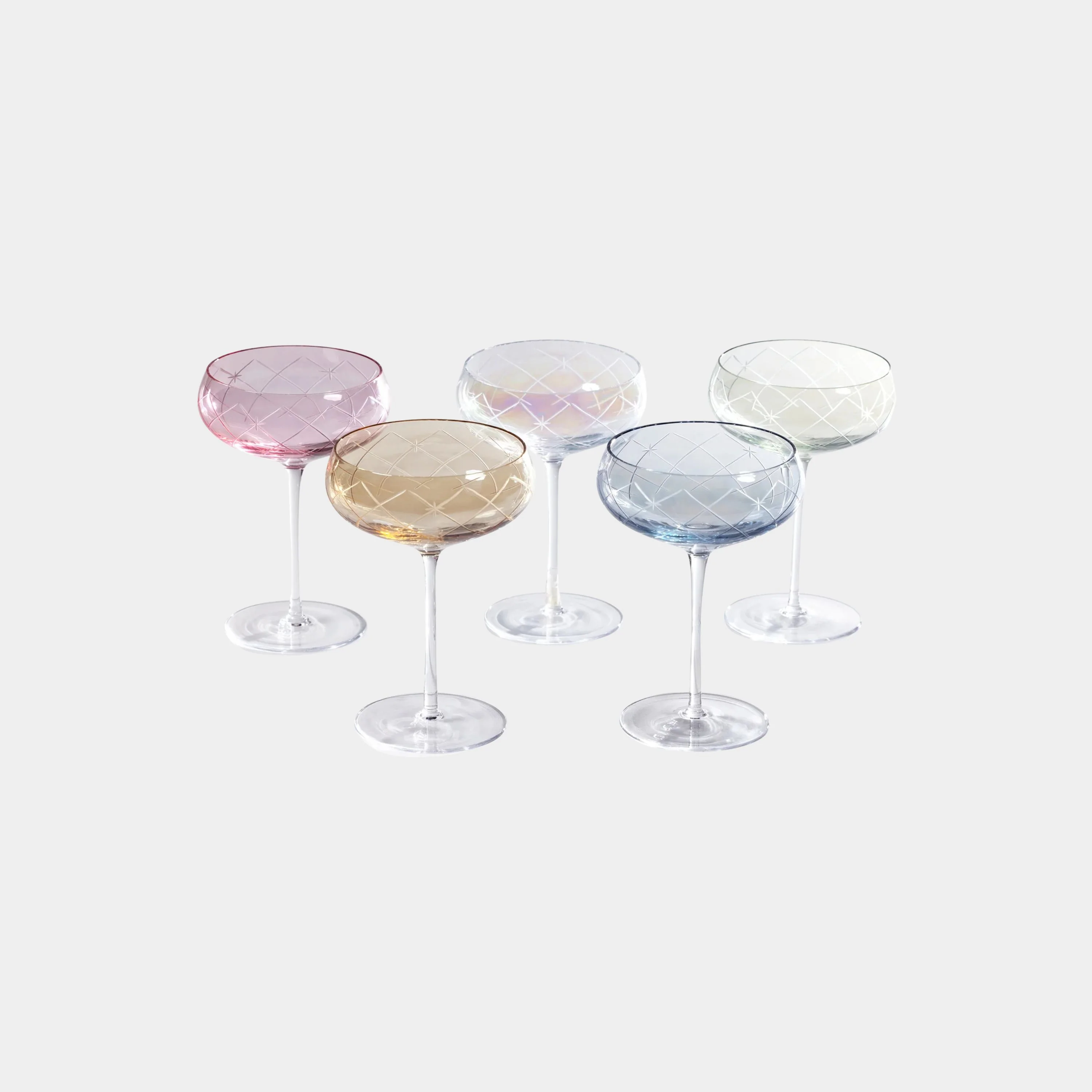 Audrey Hand Etched Coupe Glasses (Set of 4), Blue Luster - Image 4