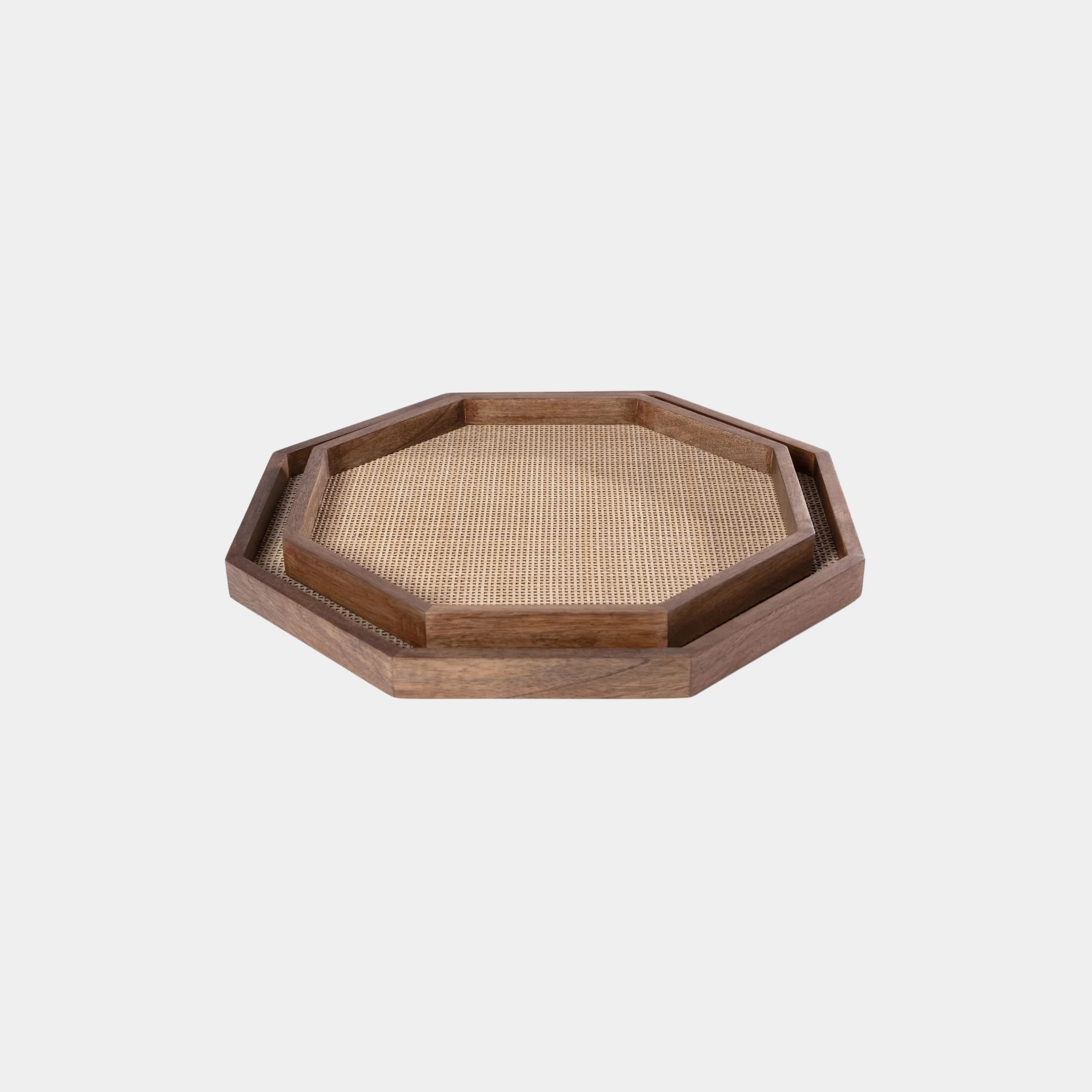 Banyan Mango Wood w/ Rattan Inlay Octagonal Tray - Image 3