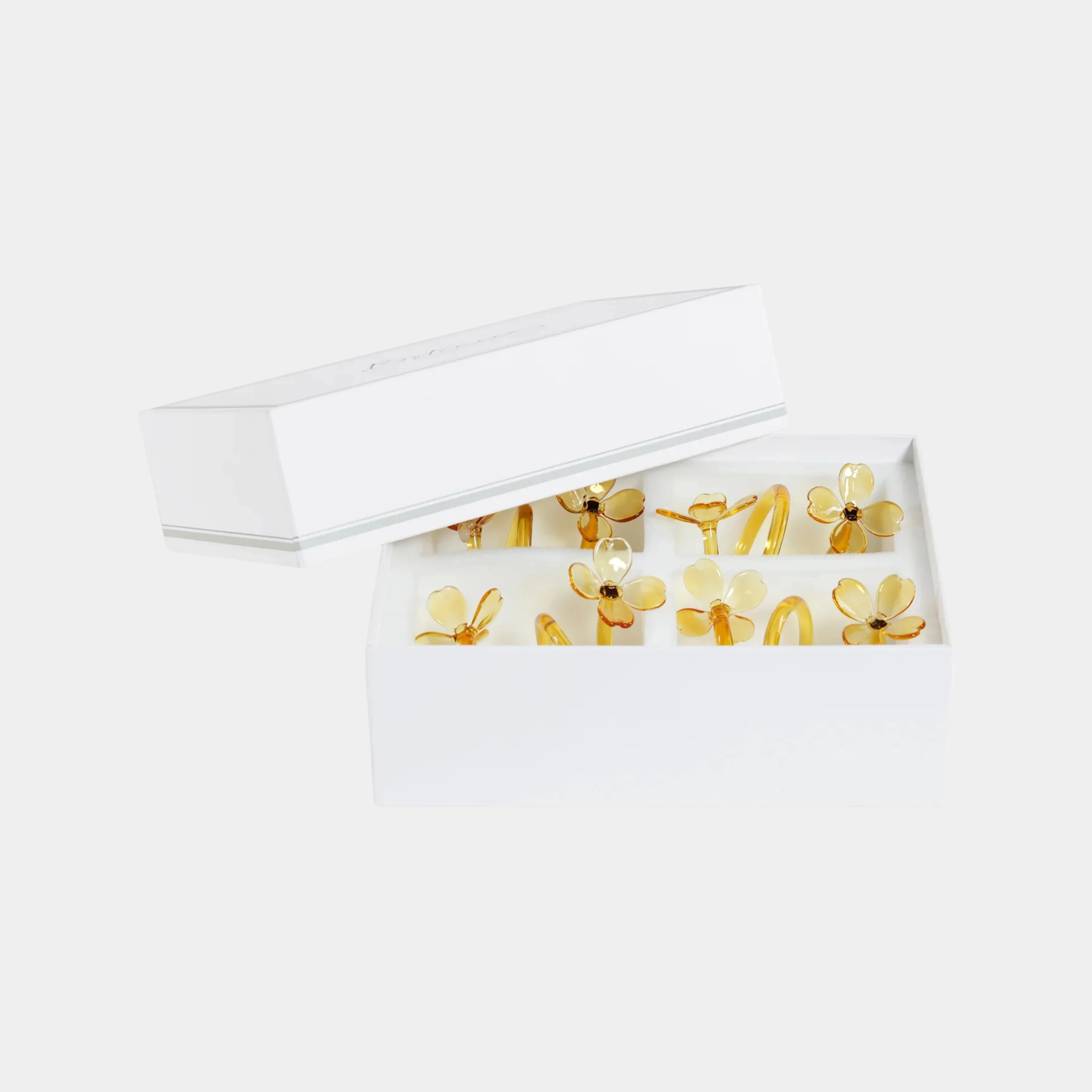 Botanica Set of 4 Glass Flower Napkin Rings in Amber - Image 4