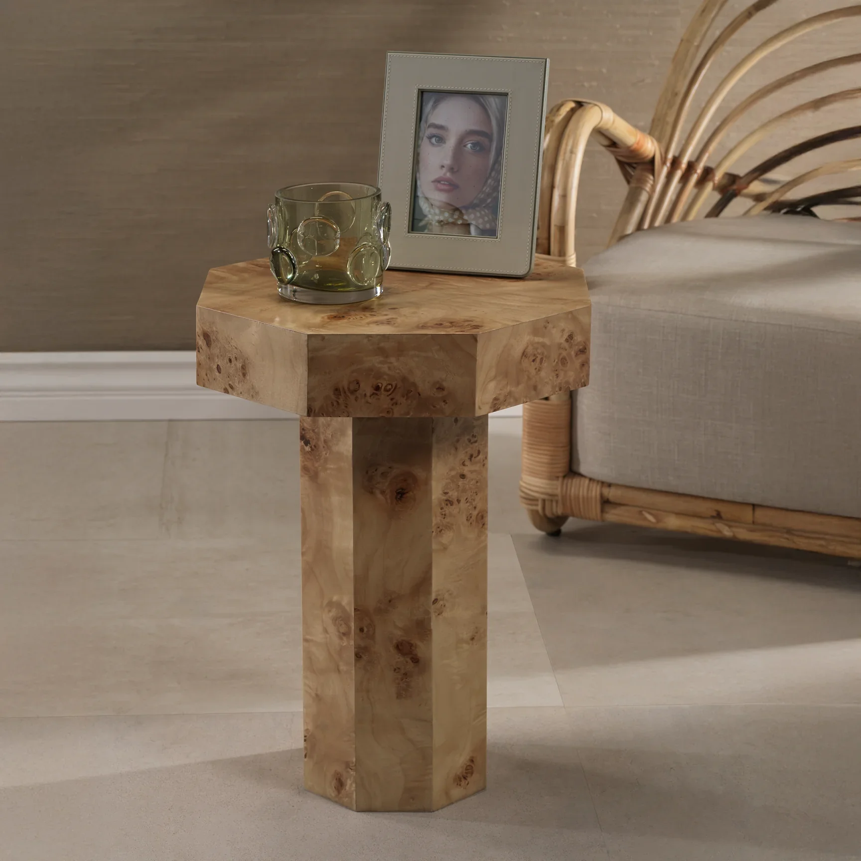 BurlWood Octagon Side Table, Tall - Image 3