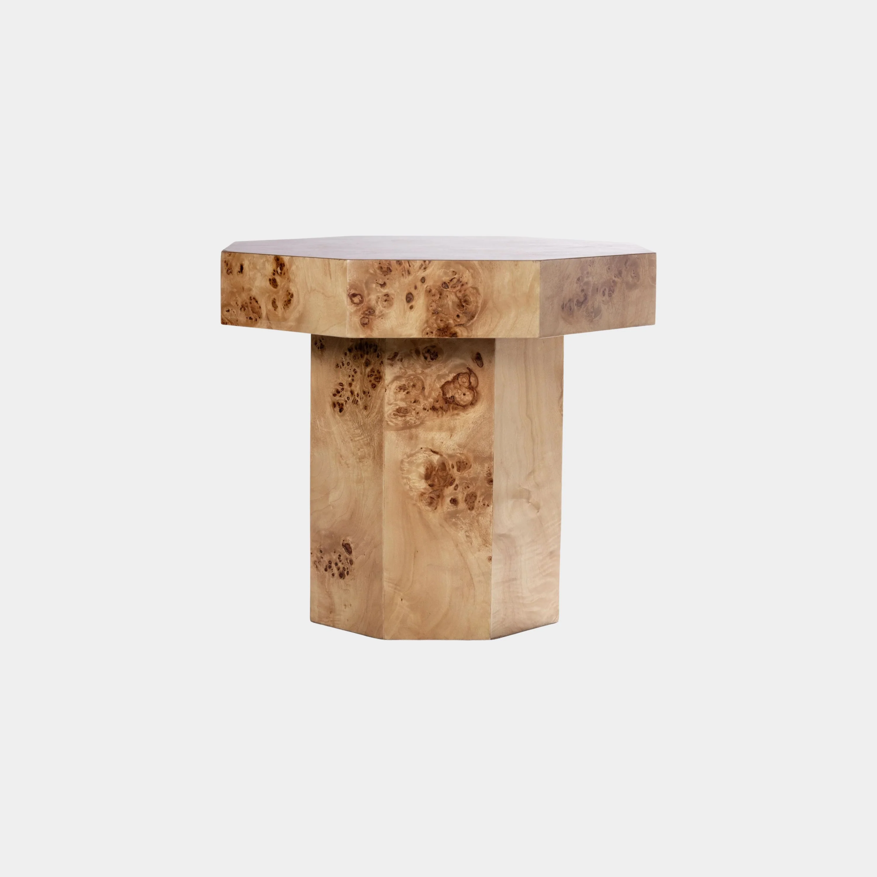 Burl Wood Octagon Side Table, Short