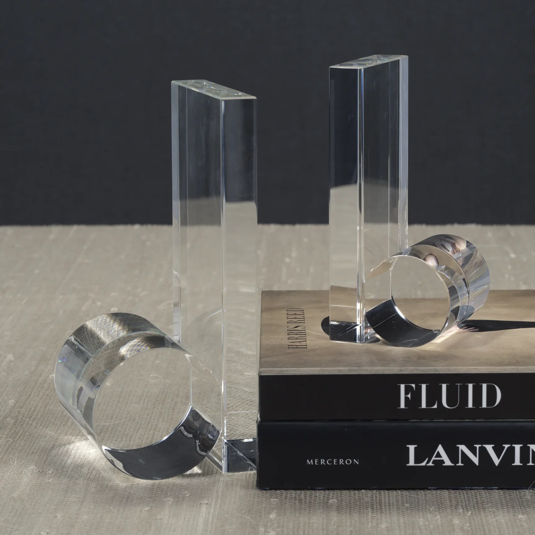 Carmac Rolled Crystal Glass Bookends, Set of 2