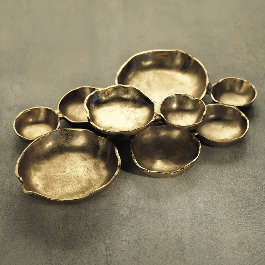 Cluster of Nine Round Serving Bowls - Dark Gold - Image 3