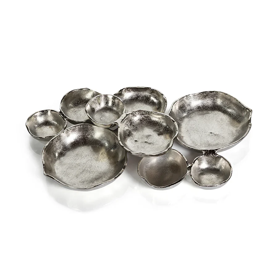 PRE-ORDER - ARRIVING MID-MAY Cluster of Nine Round Serving Bowls - Nickel - Image 3