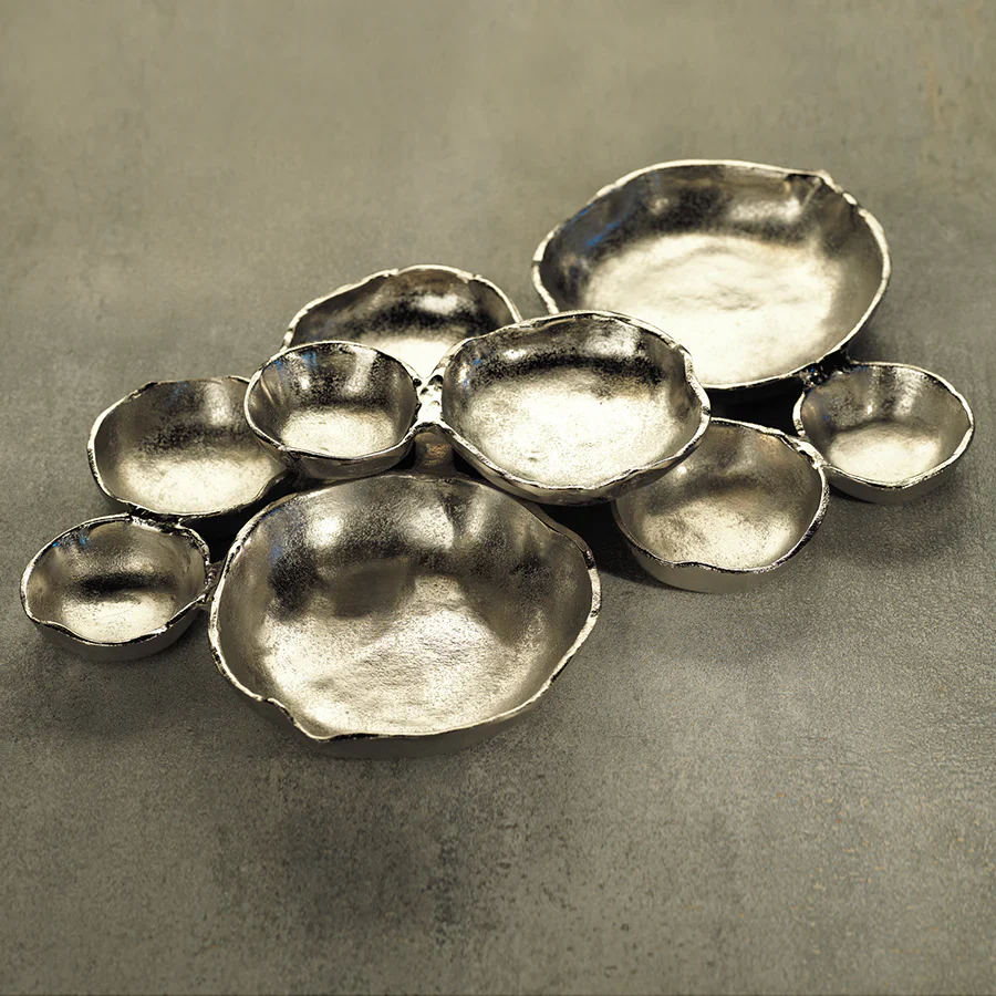 PRE-ORDER - ARRIVING MID-MAY Cluster of Nine Round Serving Bowls - Nickel - Image 5