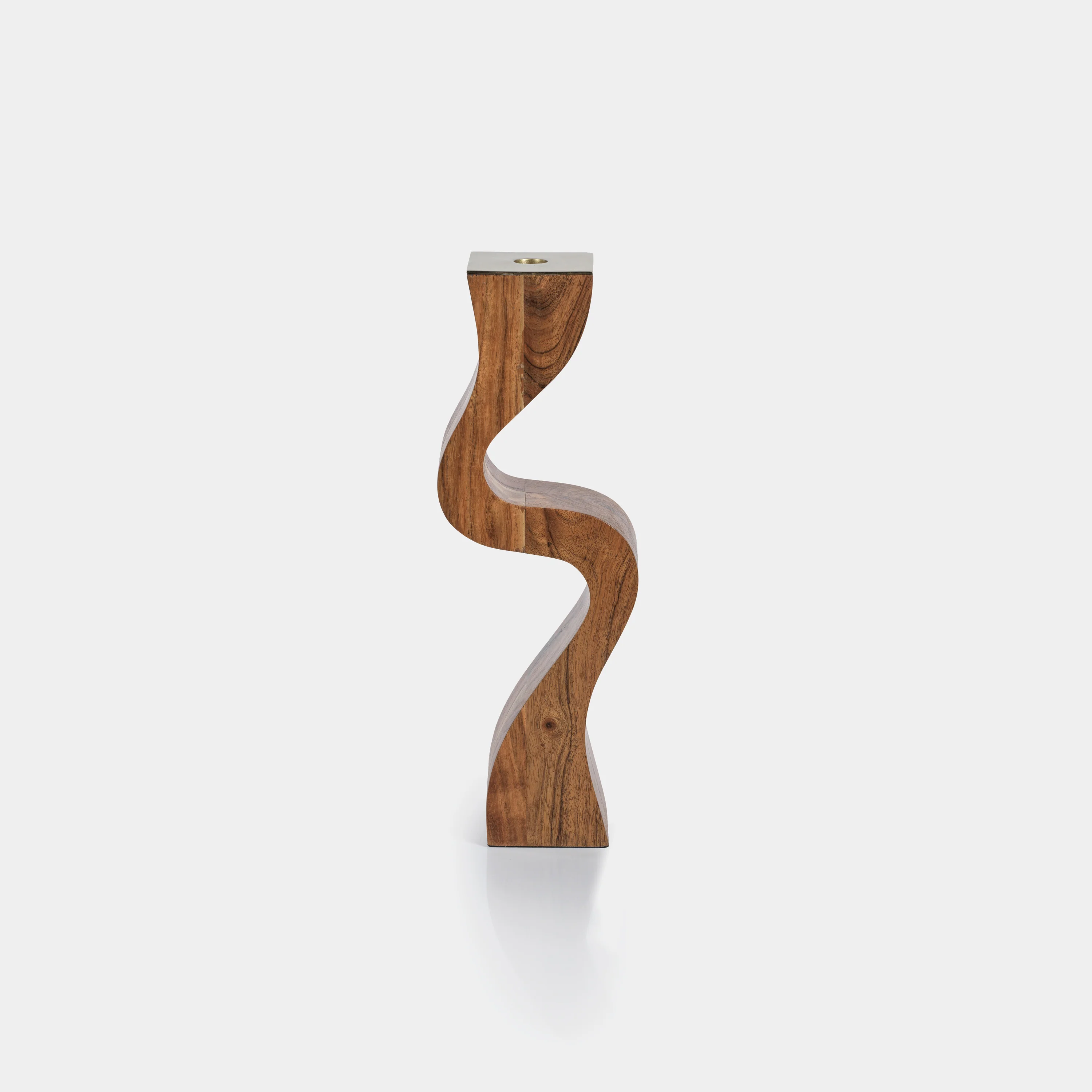Wave Crest Acacia Wood Taper Holder with Metal Trim