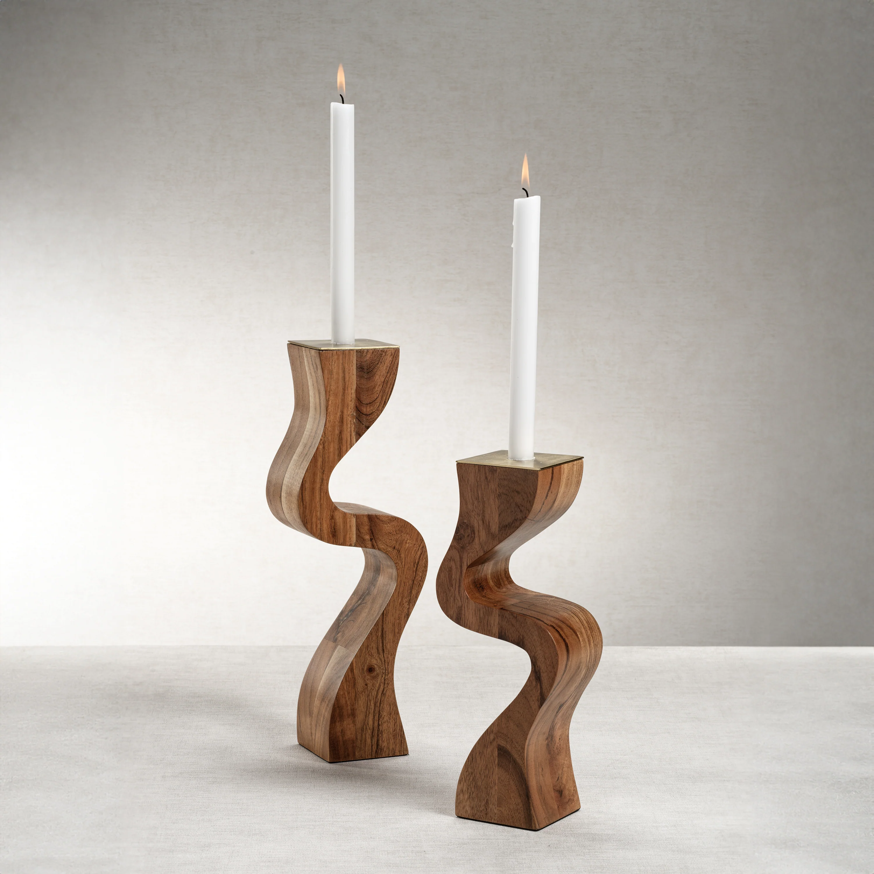 Wave Crest Acacia Wood Taper Holder with Metal Trim - Image 3