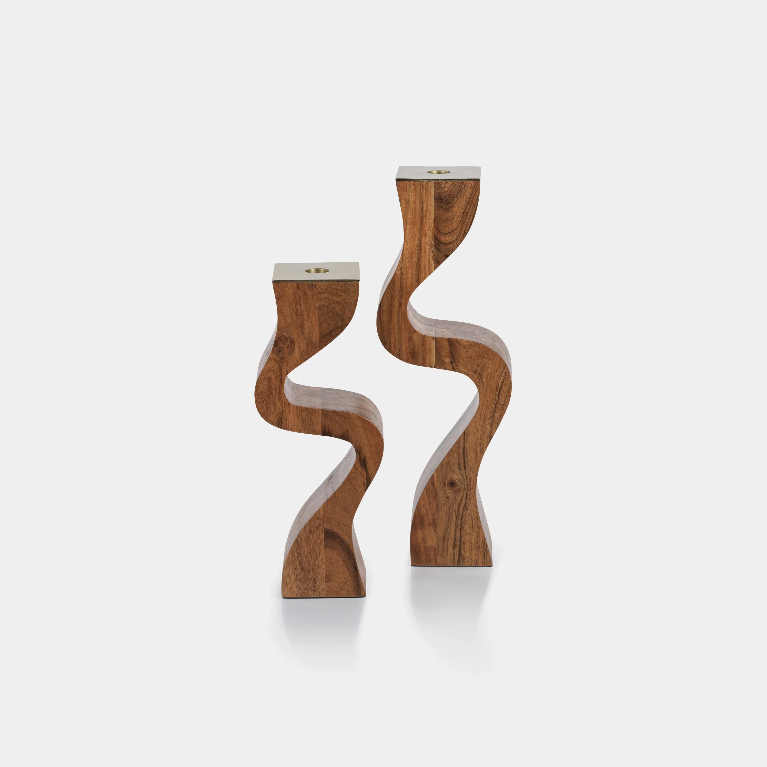 Wave Crest Acacia Wood Taper Holder with Metal Trim - Image 4