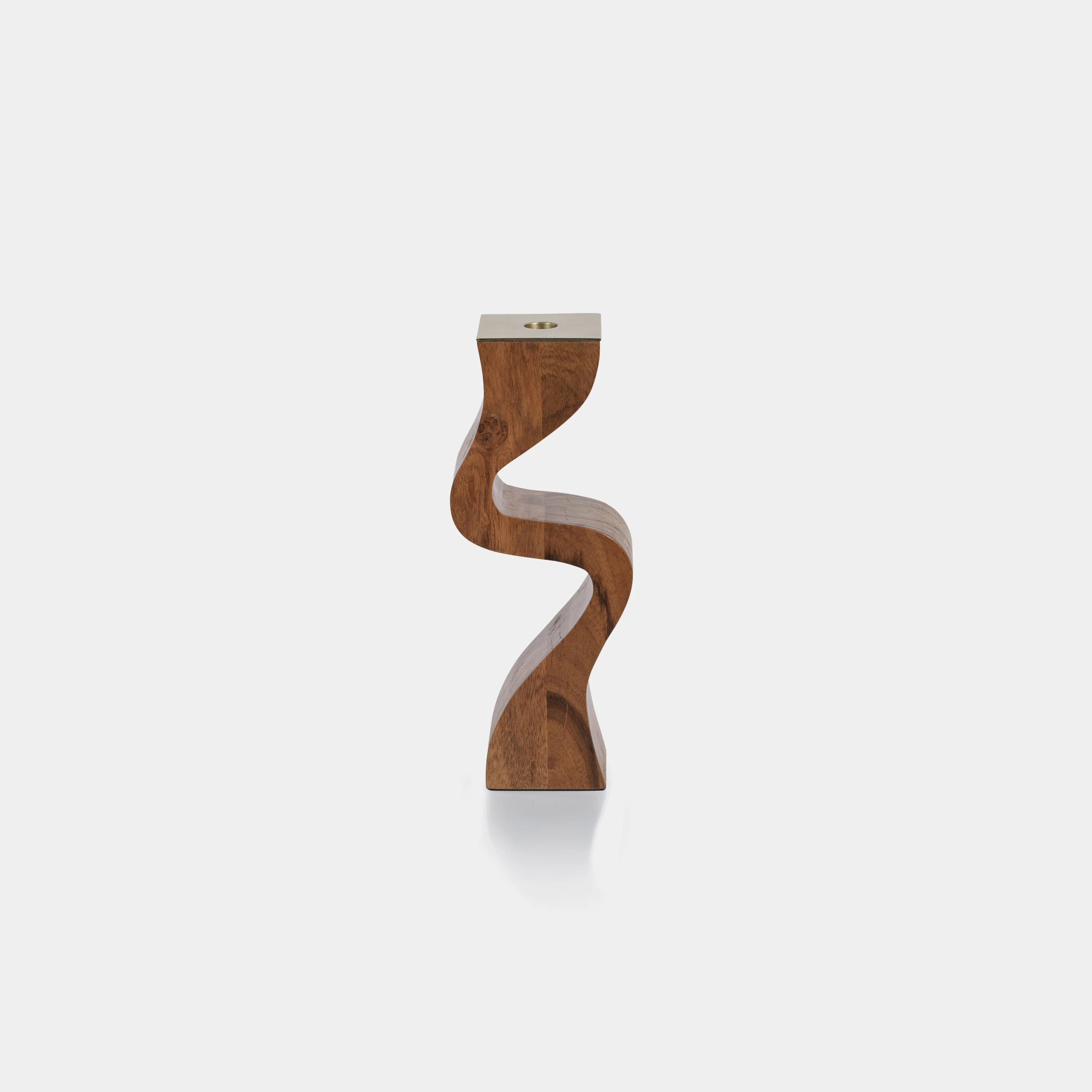 Wave Crest Acacia Wood Taper Holder with Metal Trim
