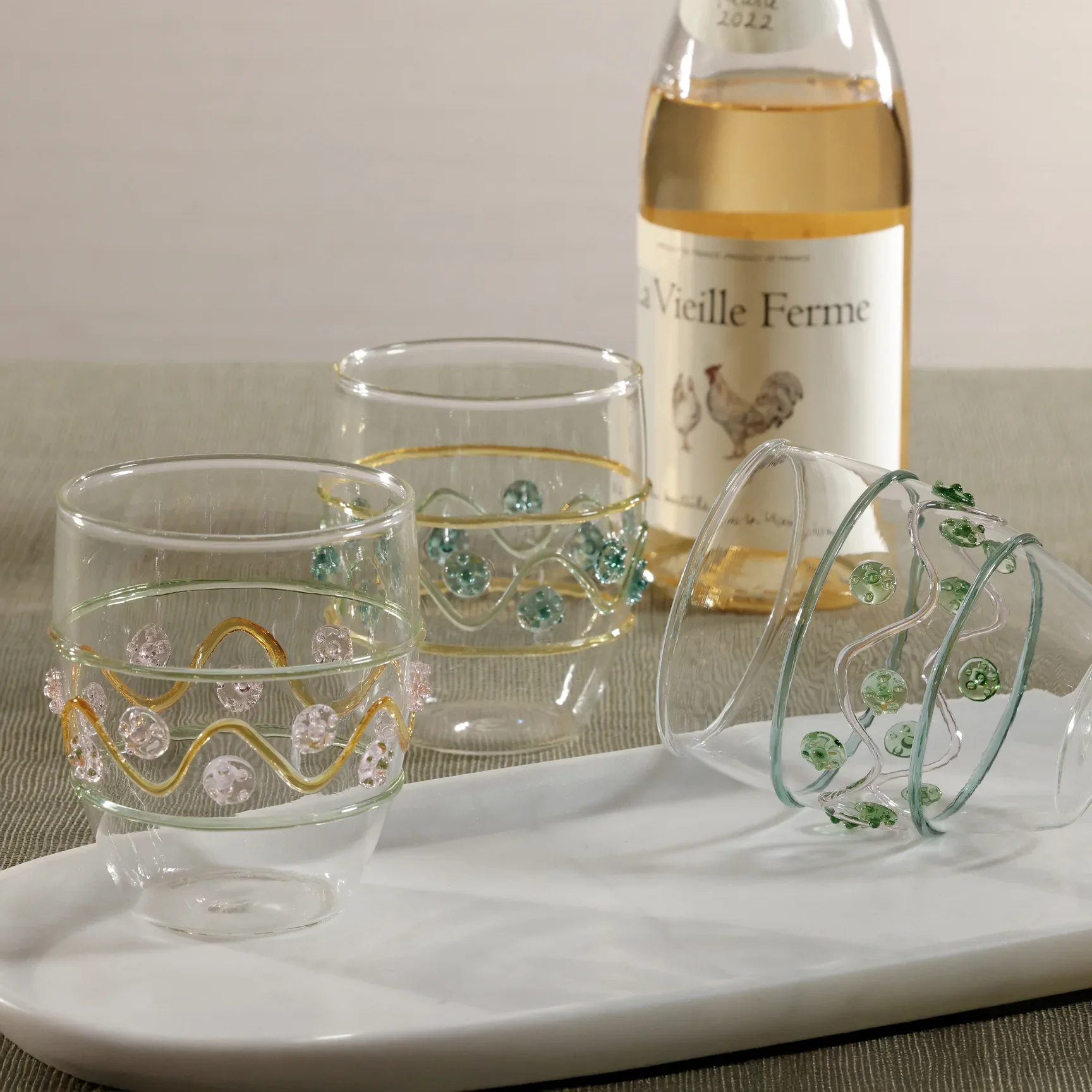 Festa Vetro Glass Tumbler, 6 pcs Assorted Colors-Green, Amber and Pink Tones - Image 3