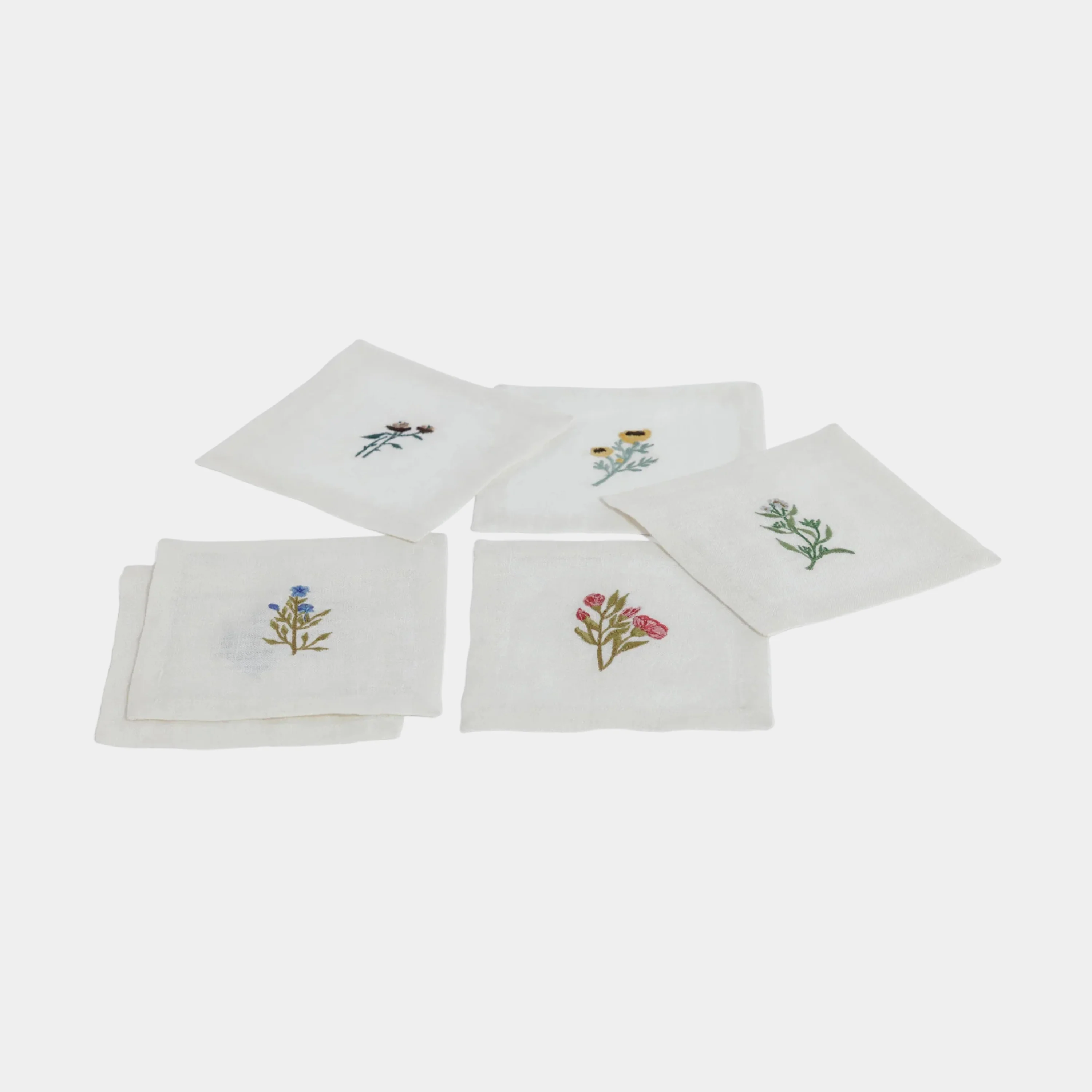 Floral Linen Cocktail Napkins - 6 Assorted Designs - Image 2