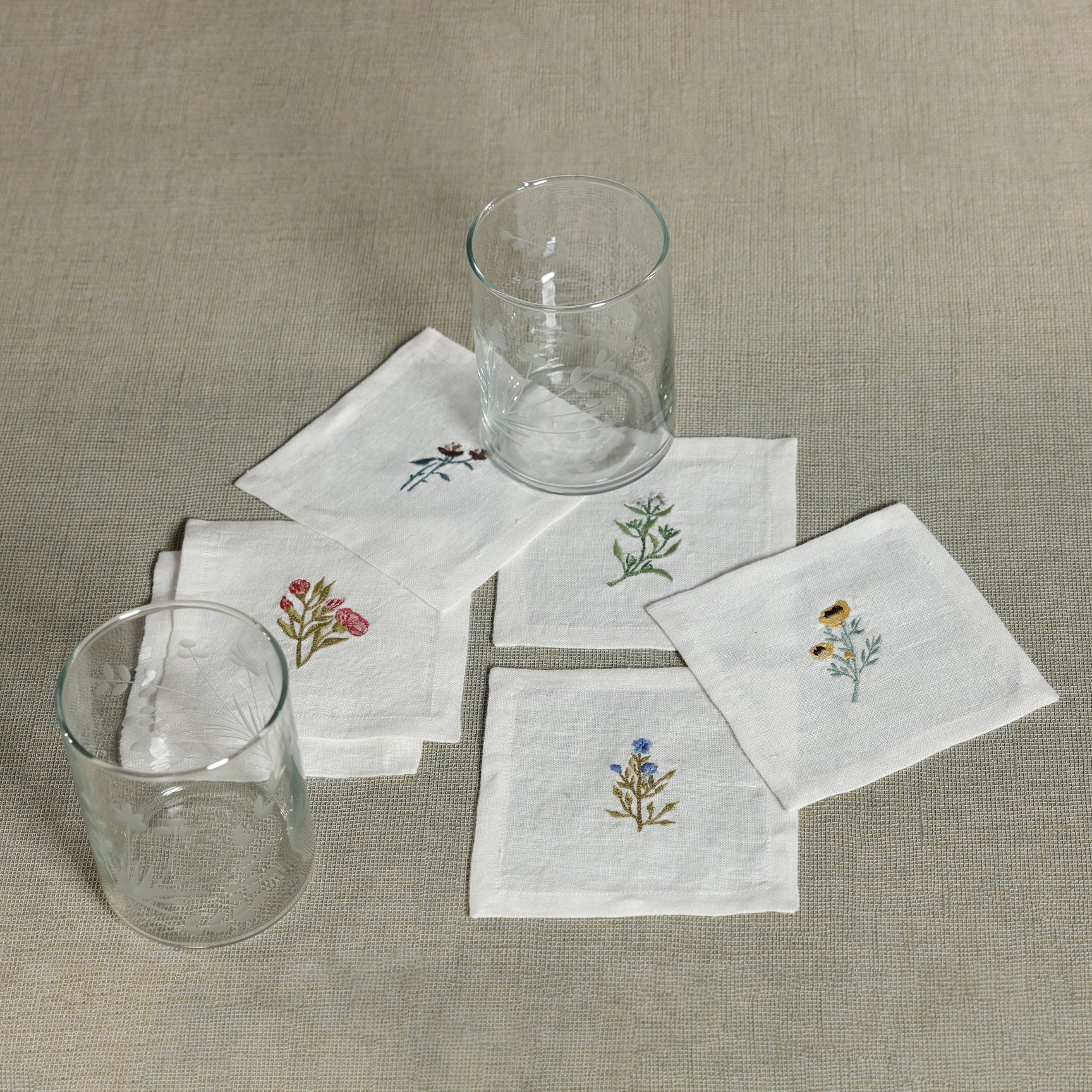 Floral Linen Cocktail Napkins - 6 Assorted Designs - Image 3