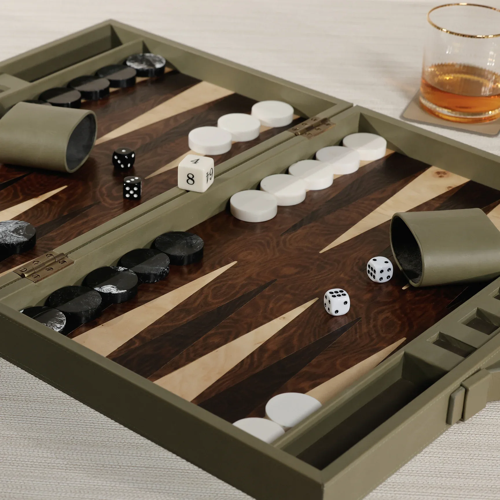 Geneva 19 in Backgammon Set - Dusty Green Leather - Image 4
