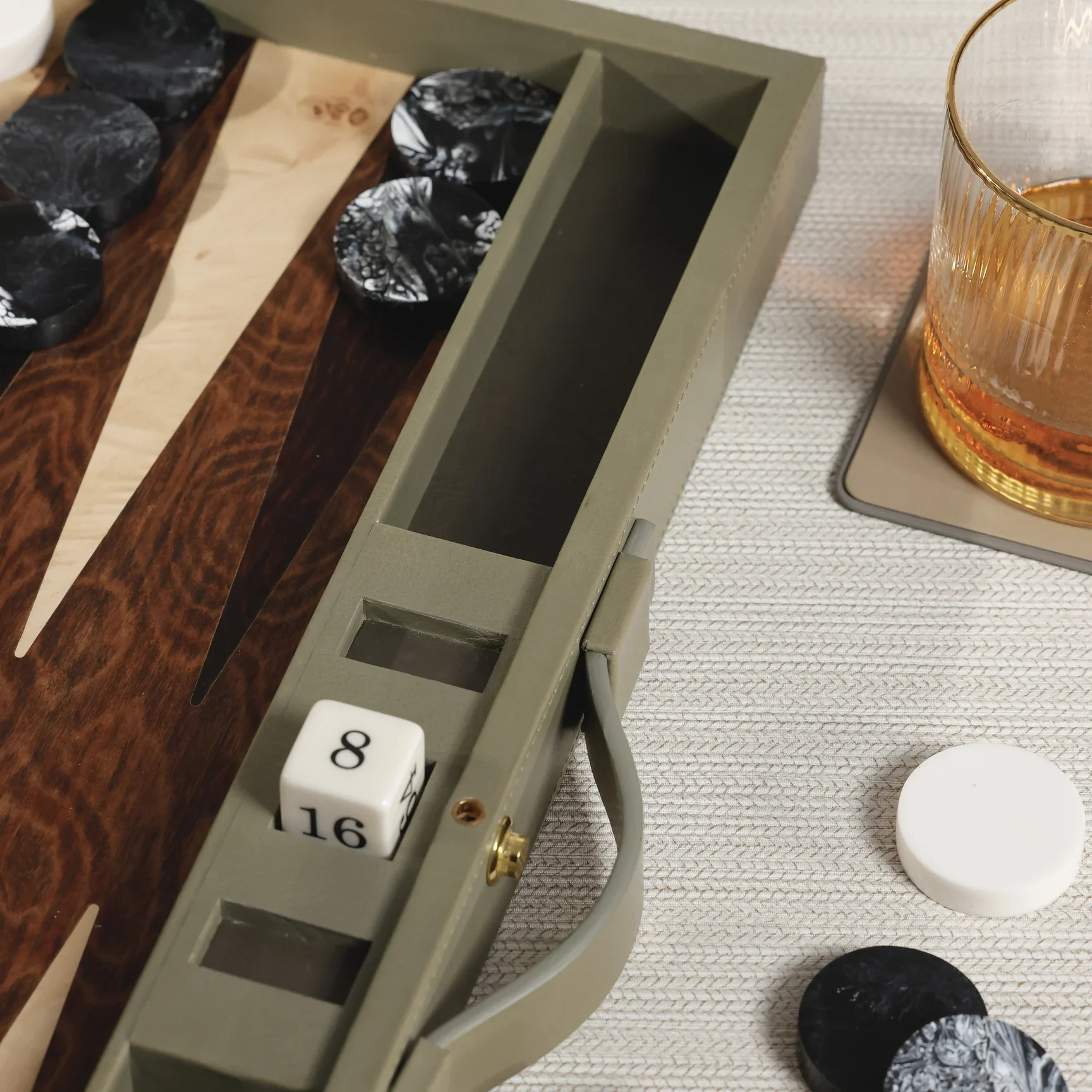 Geneva 19 in Backgammon Set - Dusty Green Leather - Image 7