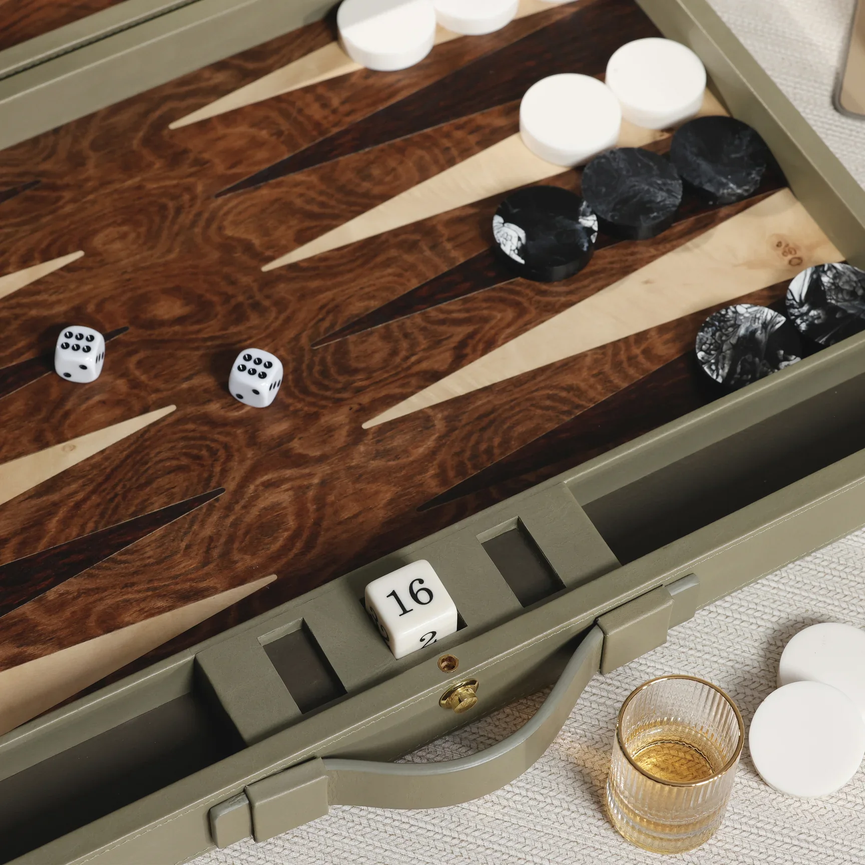 Geneva 19 in Backgammon Set - Dusty Green Leather - Image 8