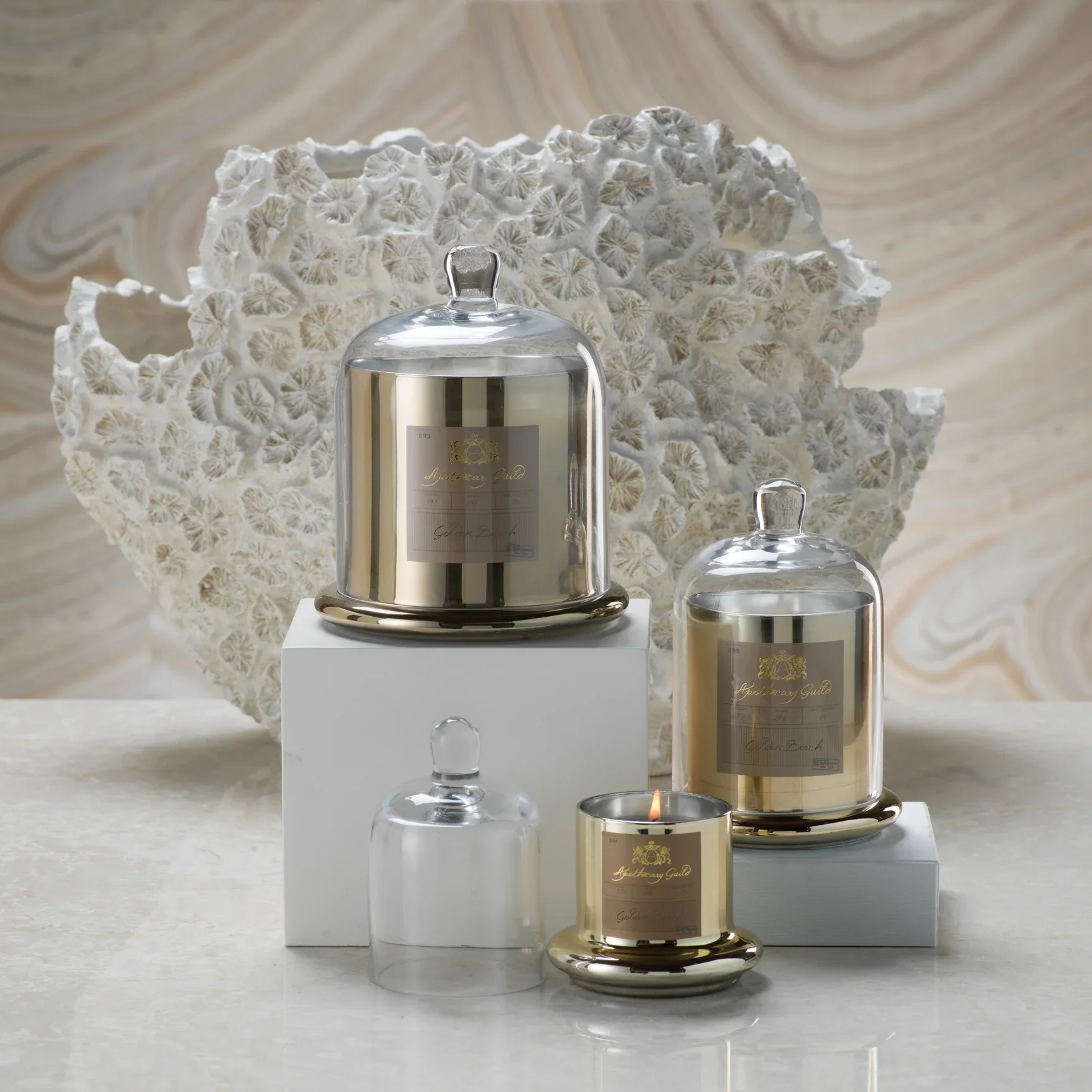 Golden Beach Scented Candle in Glass Jar with Bell Cloche (Set of 2), Small - Image 2