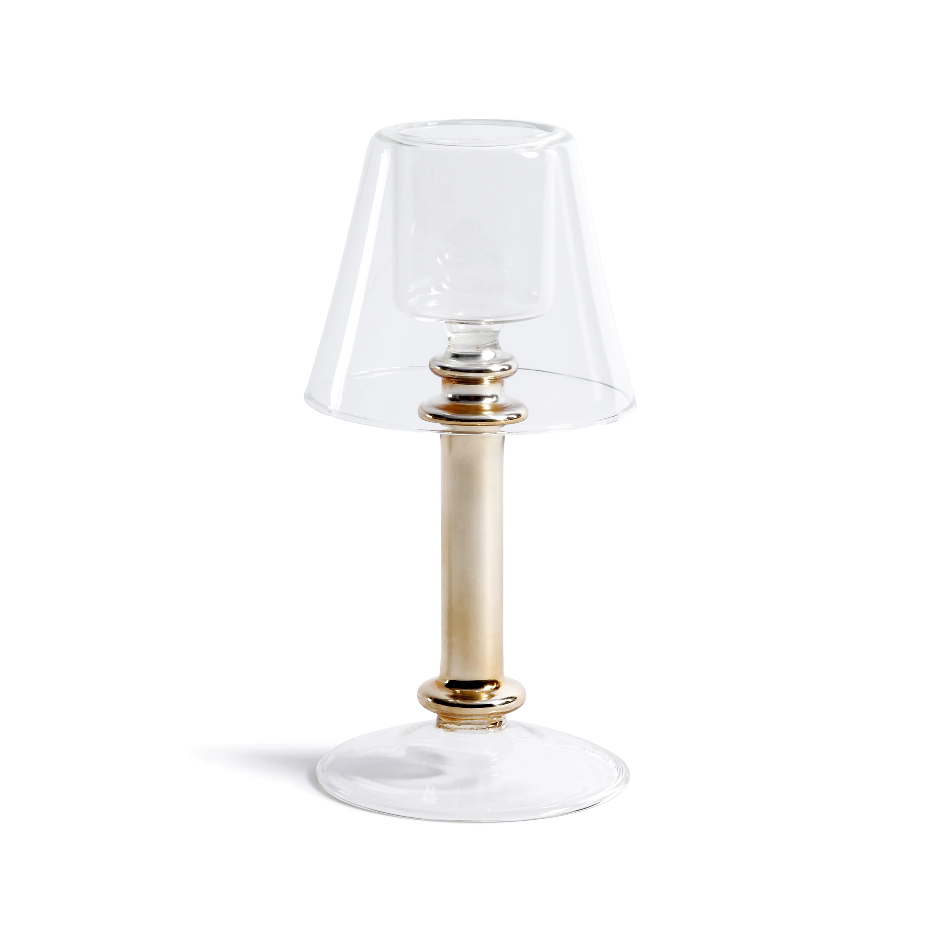 Isola Glass Tealight Lamp Candle Holder, Clear and Gold - Image 3