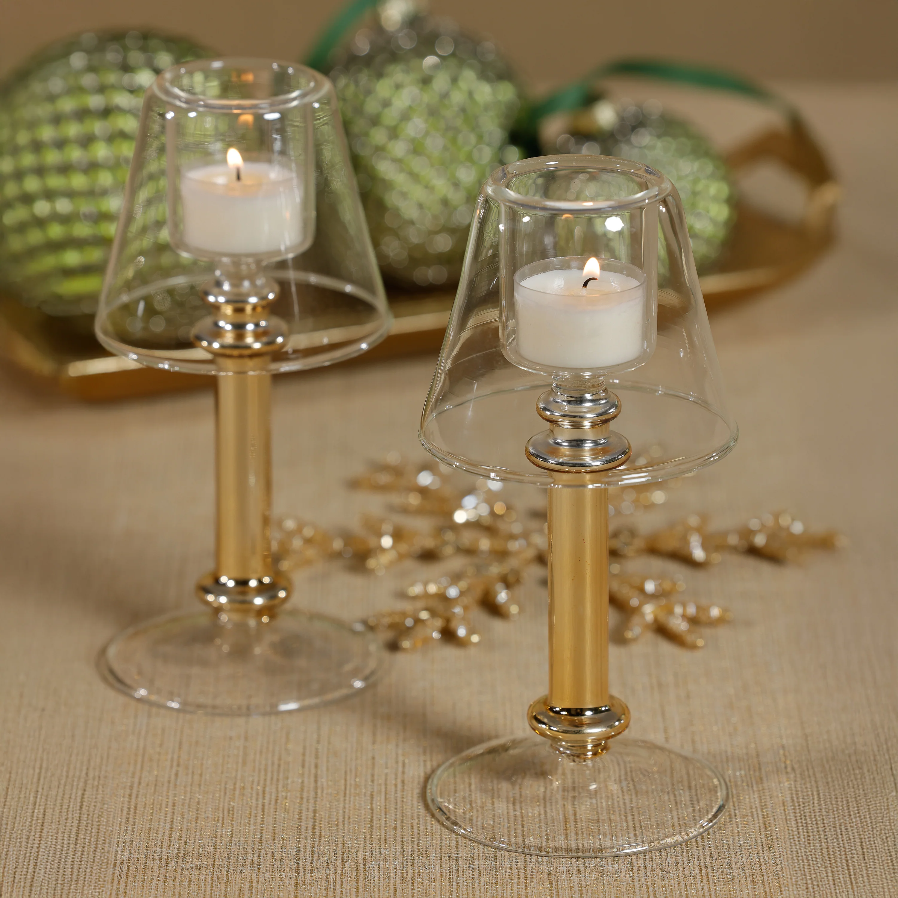 Isola Glass Tealight Lamp Candle Holder, Clear and Gold - Image 5