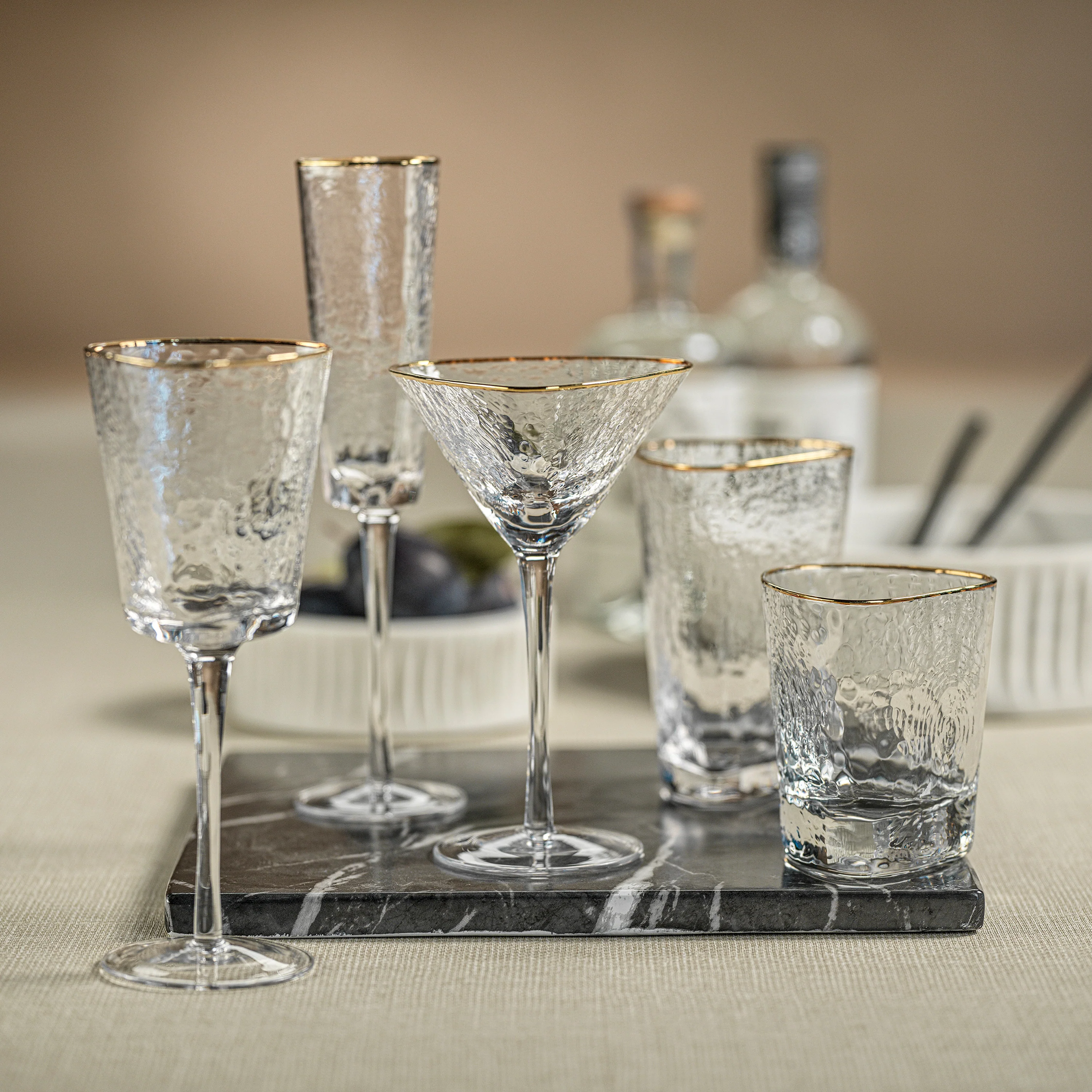 Aperitivo Hammered Highball Glasses with Gold Rim (Set of 4) - Image 3
