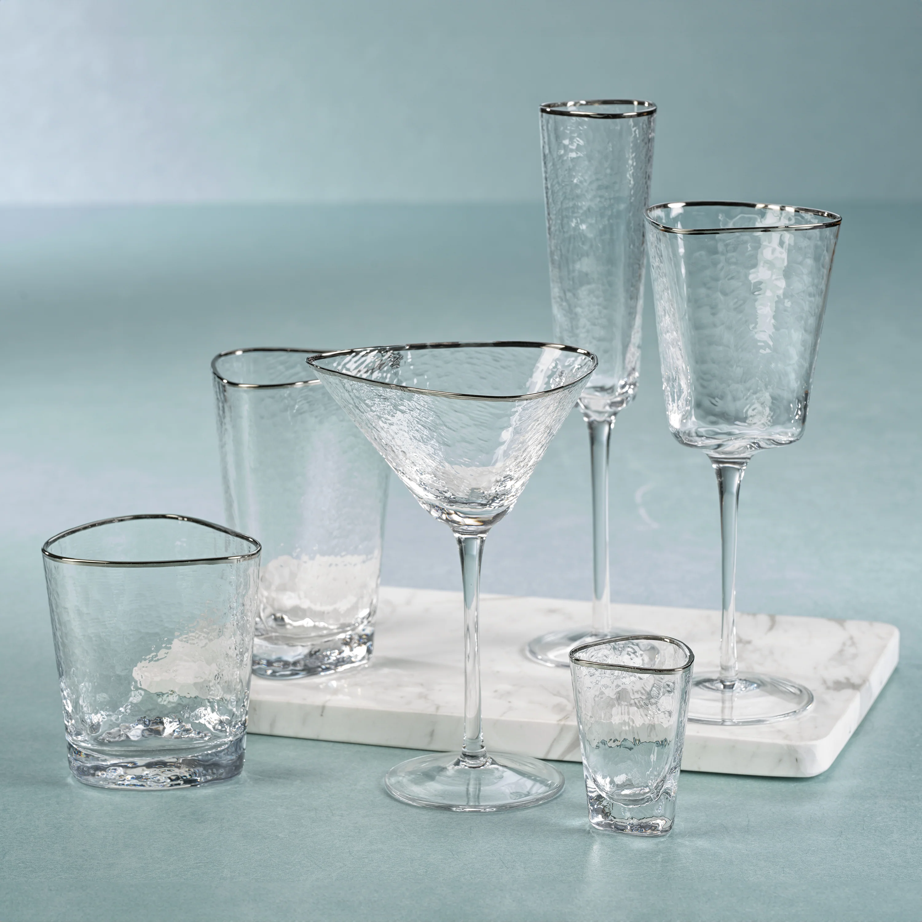 Aperitivo Hammered Highball Glasses with Platinum Rim (Set of 4) - Image 4