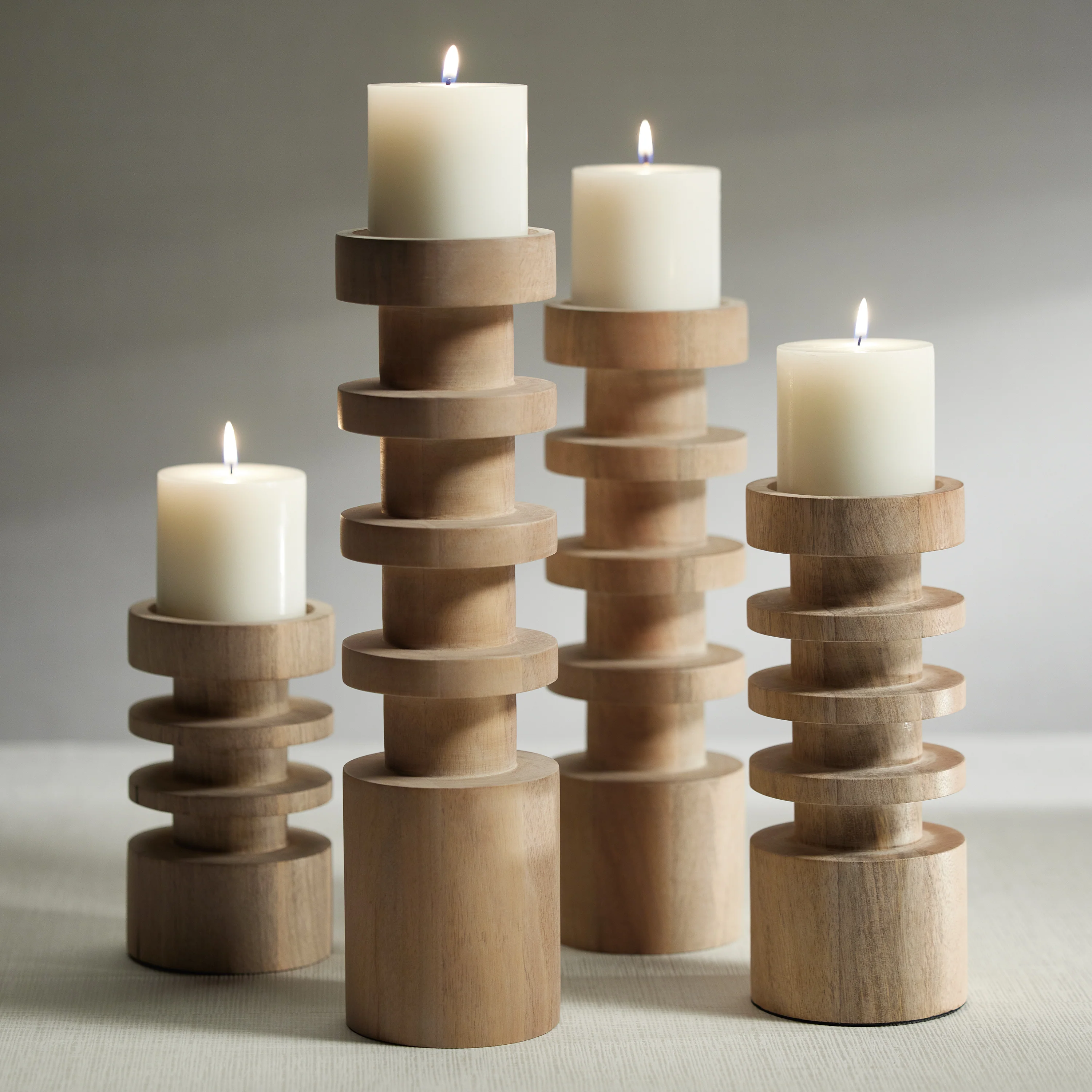 Le Salama Carved Mango Wood Pillar Holder - Image 2