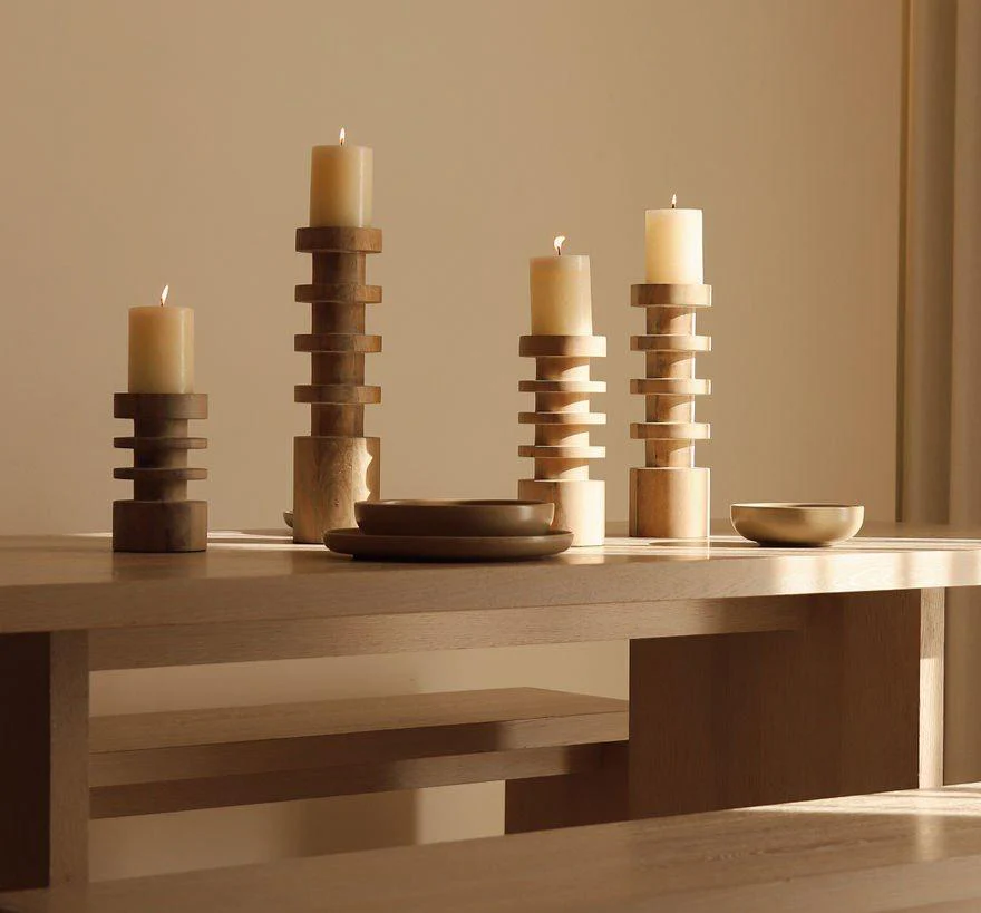 Le Salama Carved Mango Wood Pillar Holder - Image 3