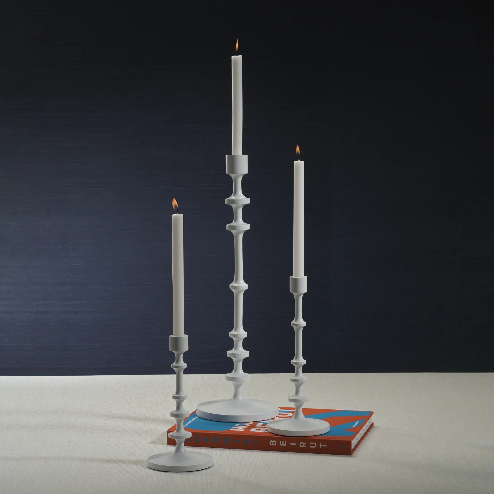 Lilou Matt White Metal Taper Candle Holder, 10 in - Image 3
