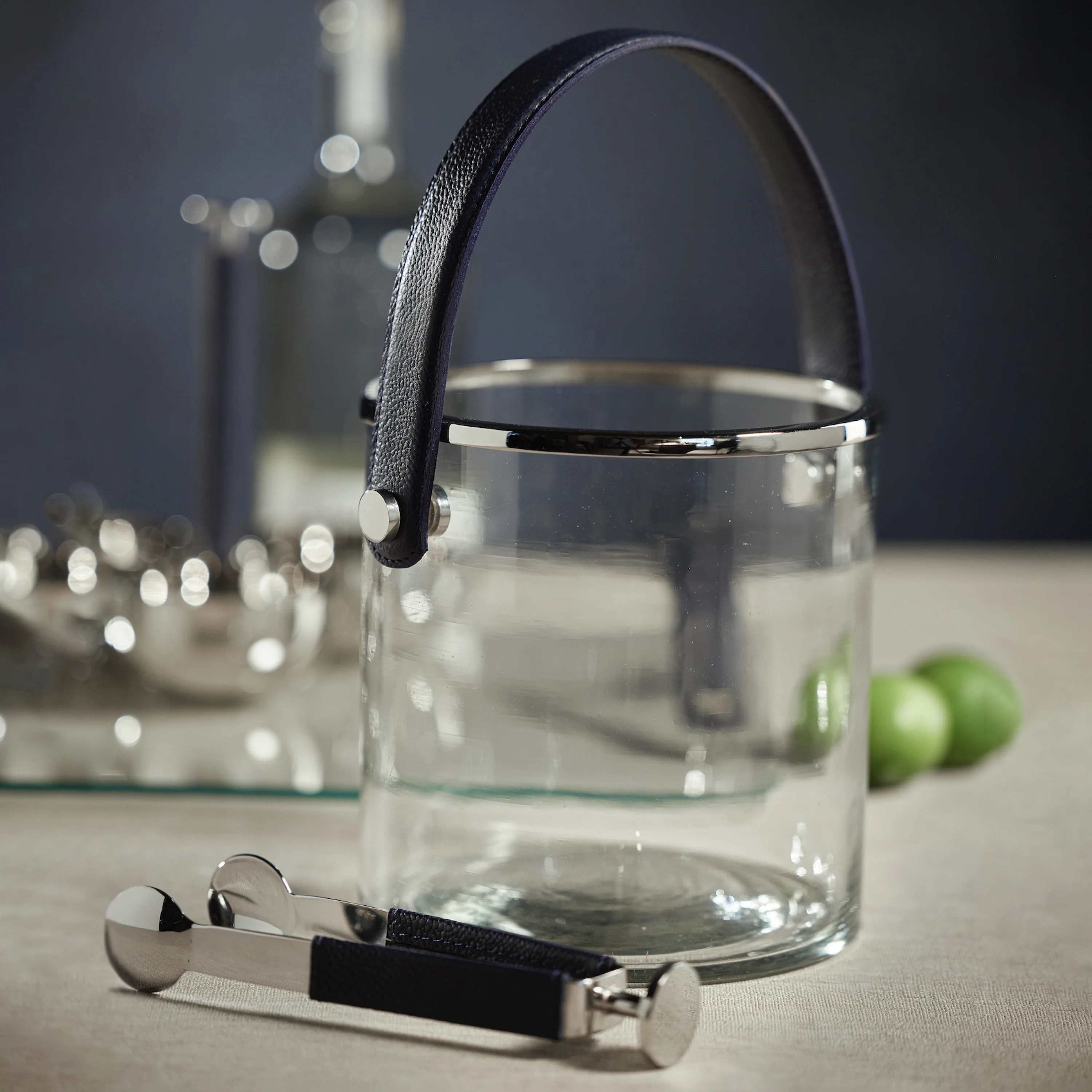 Laguna Glass, Nickel & Leather Ice Bucket - Image 3