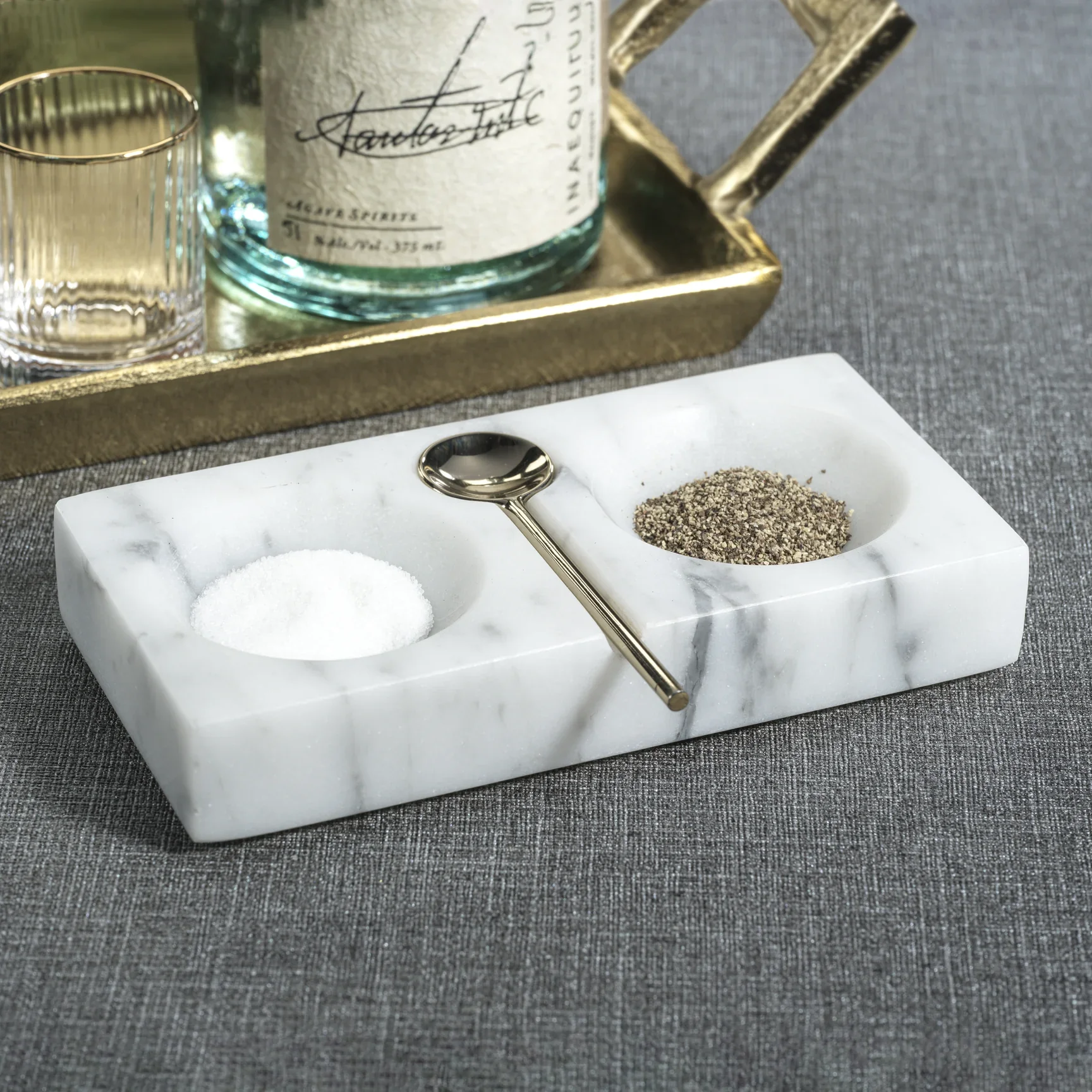 Marmora Marble Salt & Pepper Dish with Spoon in White - Image 2