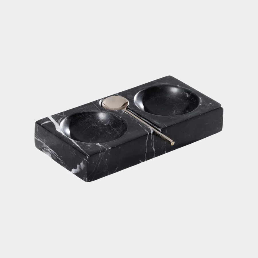Marmora Marble Salt & Pepper Dish with Spoon in Black