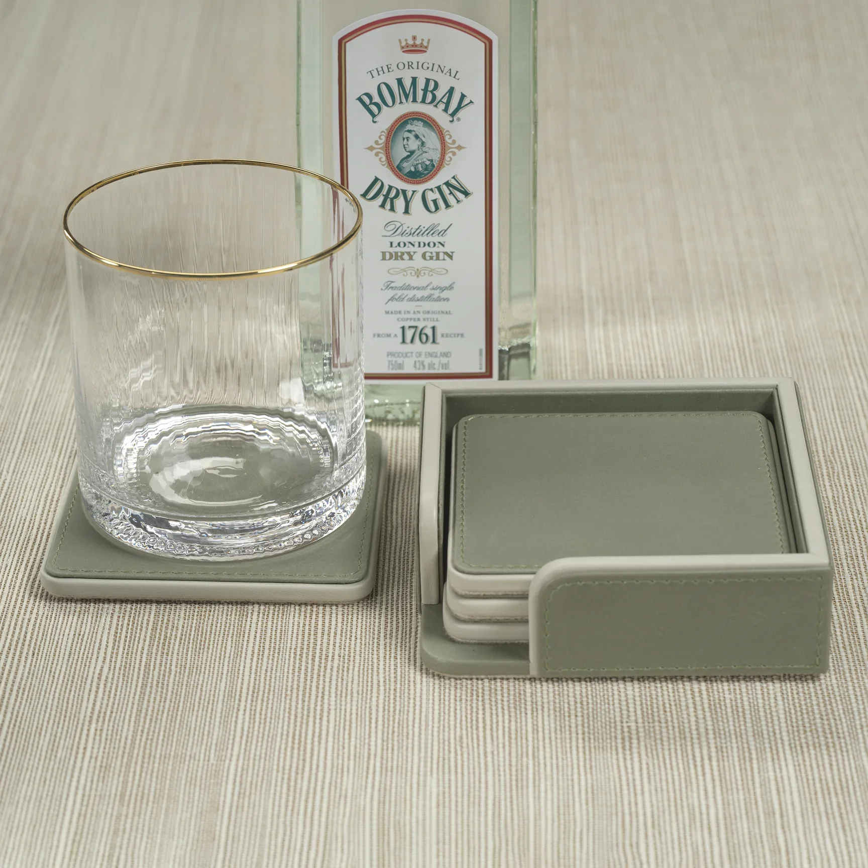Nappa Leather 4-Piece Coaster Set on Tray