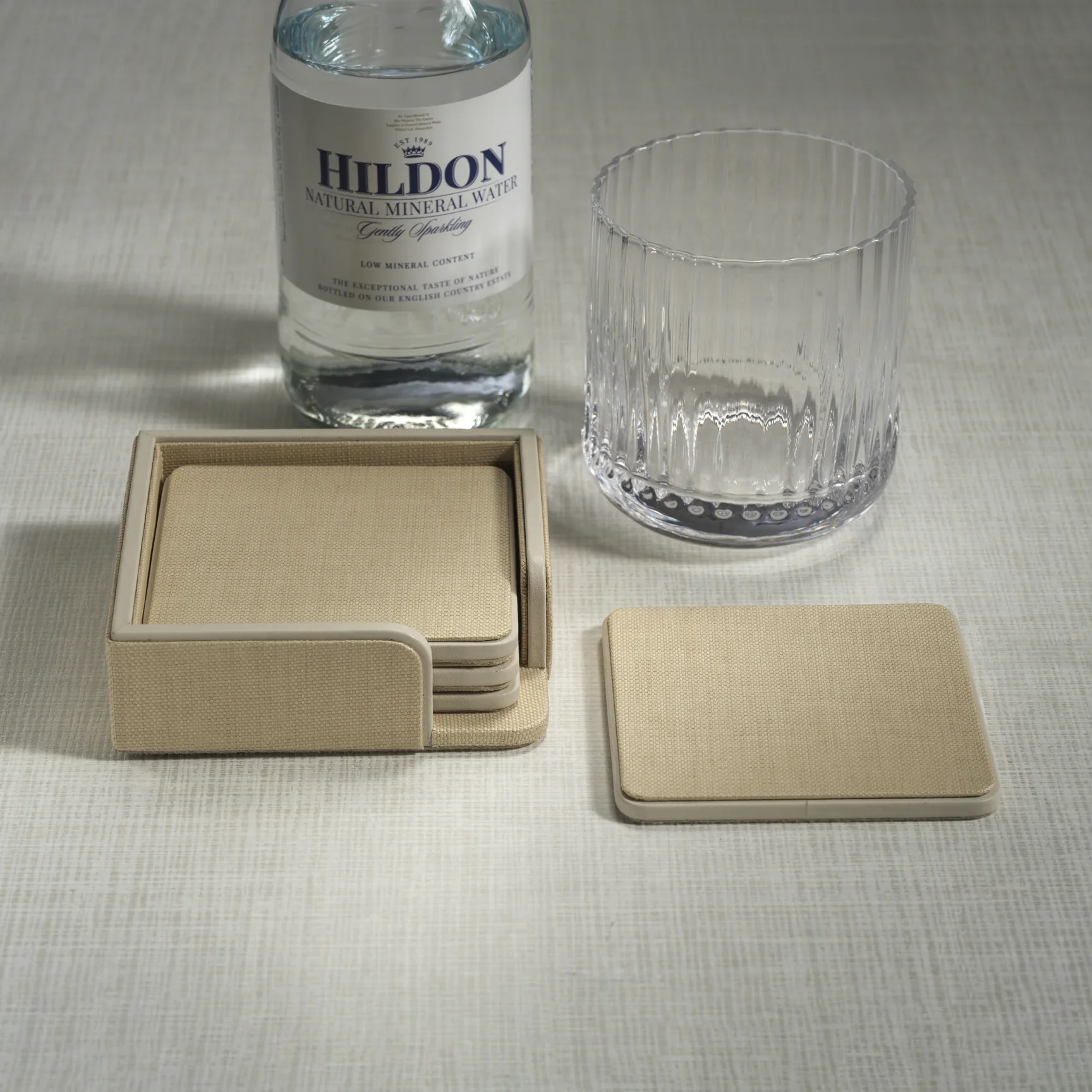 Nappa Leather & Raffia 4-Piece Coaster Set on Tray - Image 2