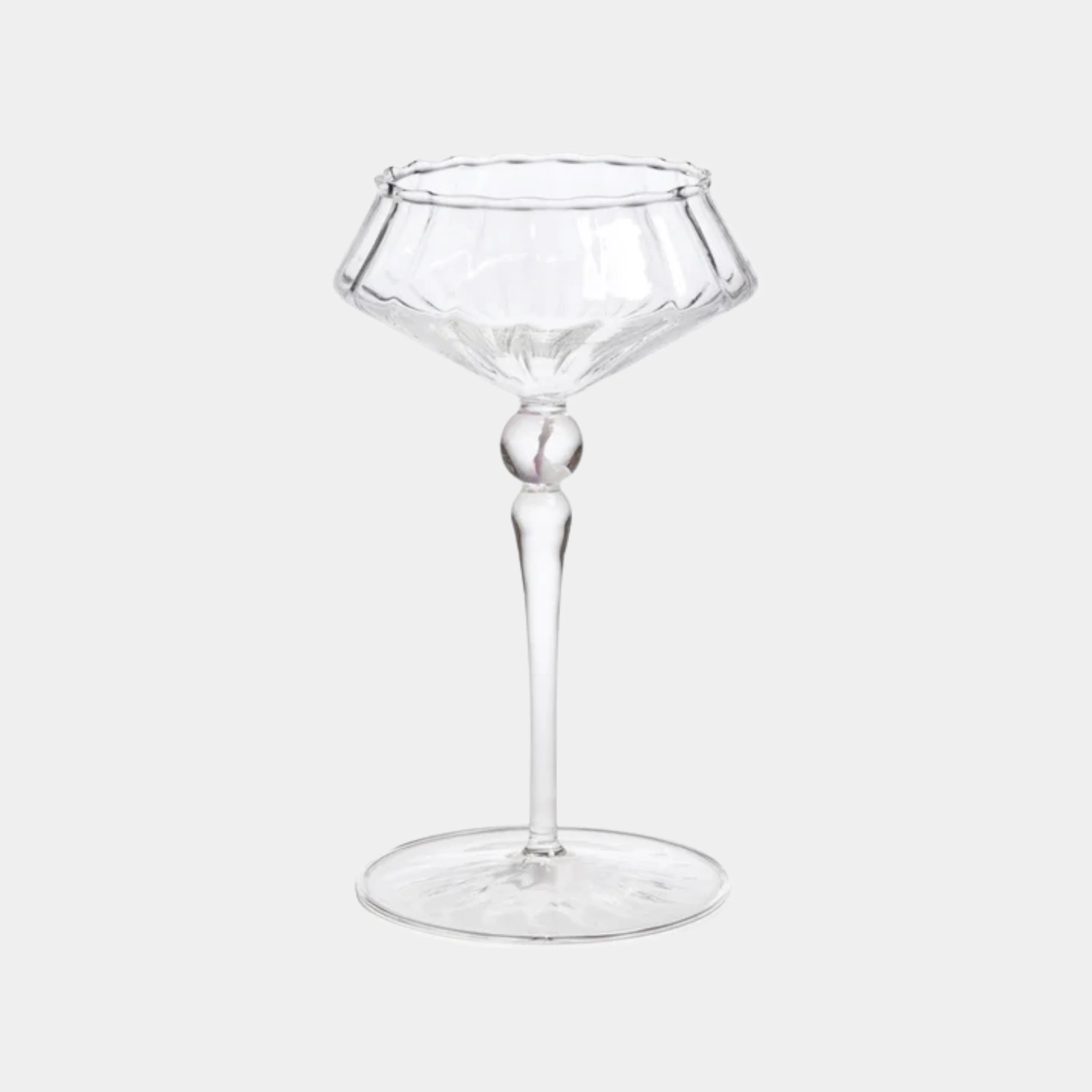 Ondine 4-Piece Set Fluted Coupe Glasses, Clear with Shadow Gray Accent