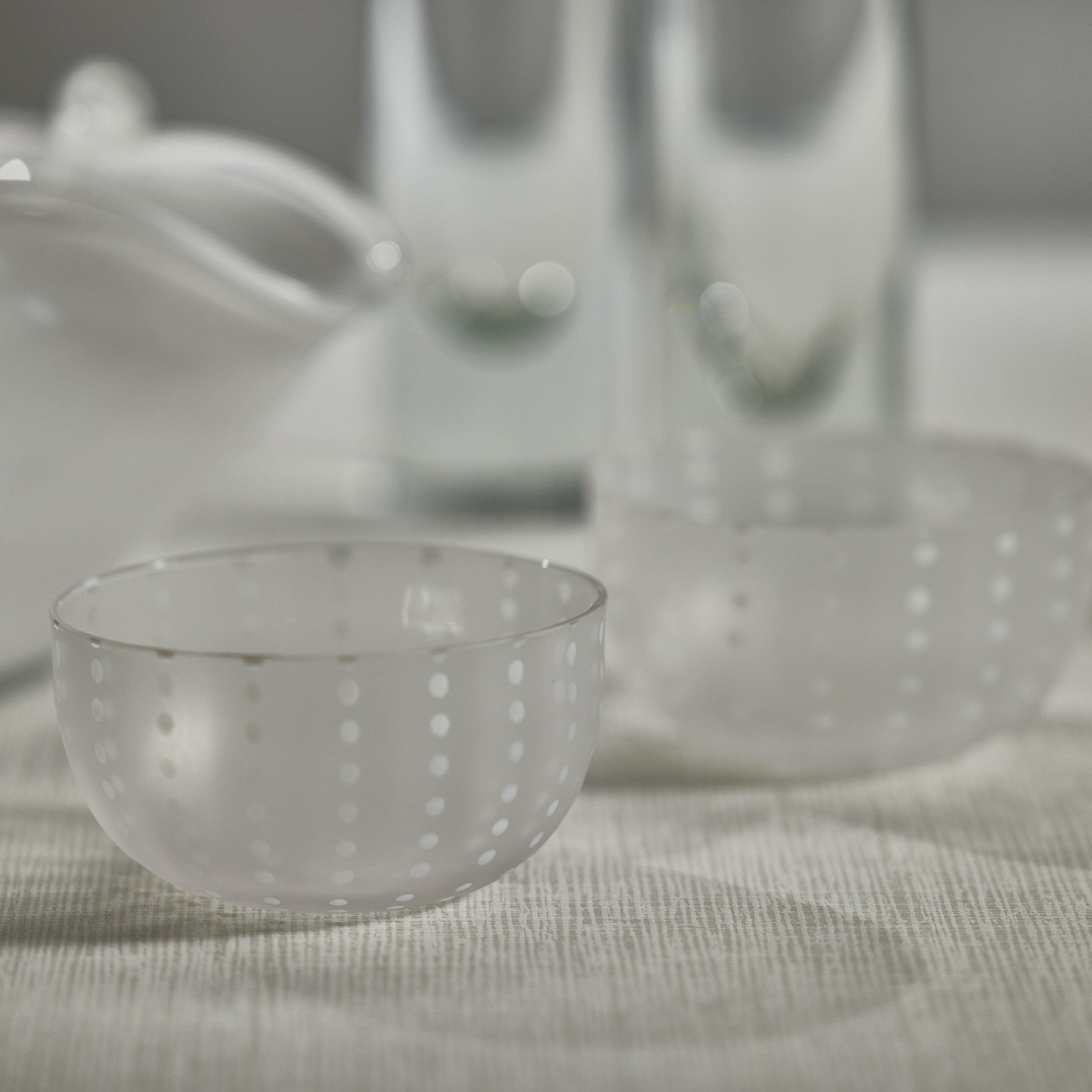 Portofino White Dot Condiment Frosted Glass Bowls (Set of 4) - Image 3