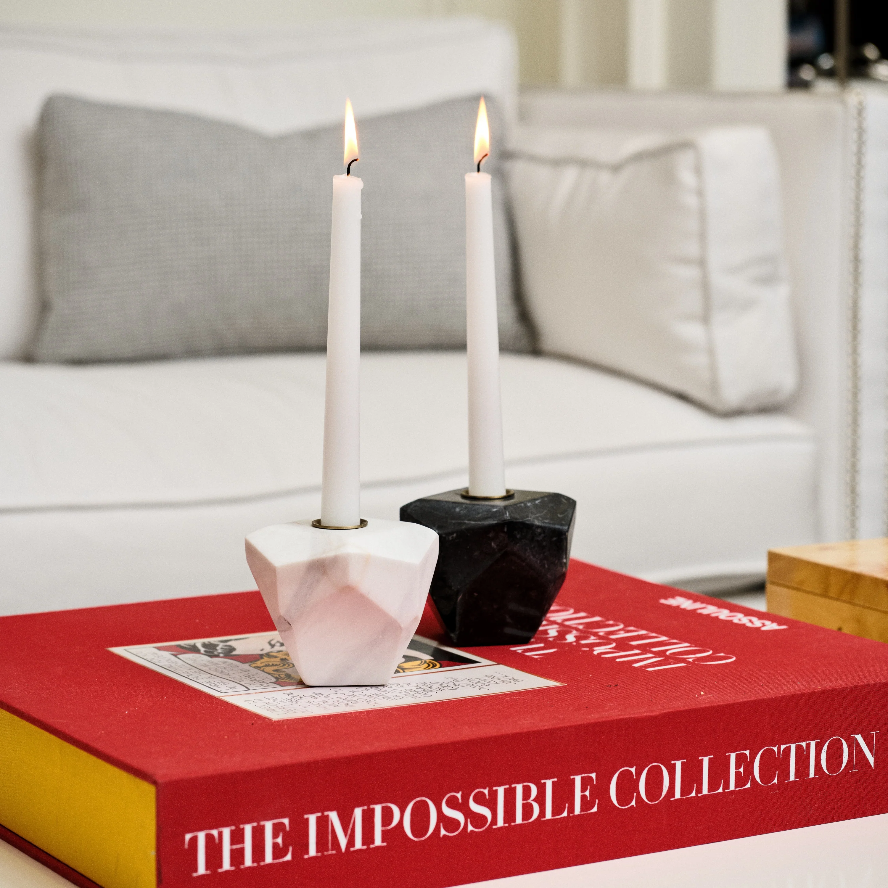 Pentagon Marble Taper Candle Holder, Black - Image 2