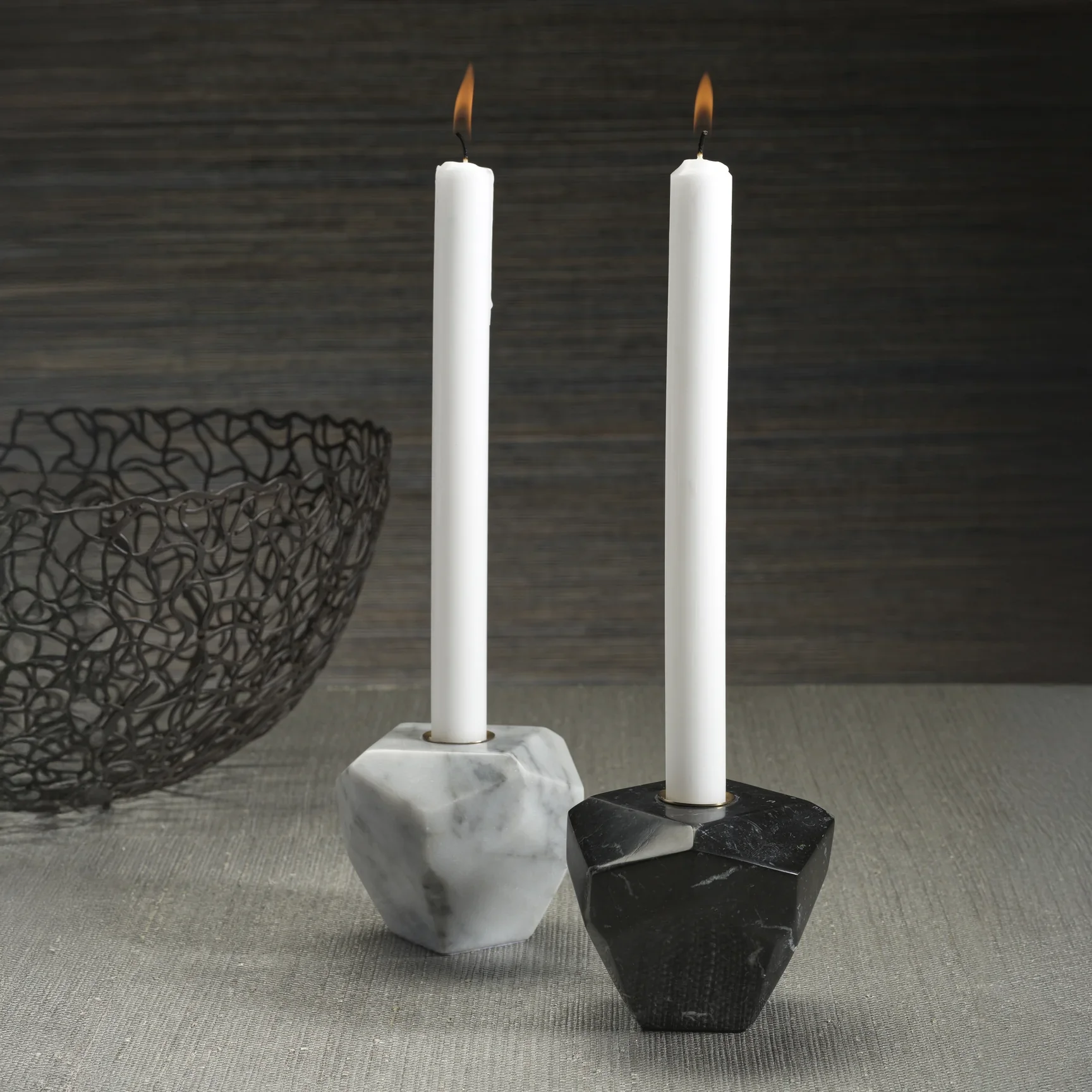 Pentagon Marble Taper Candle Holder, Black - Image 3