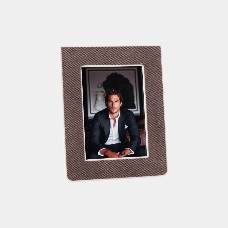 Raffia Over Nappa Cream Leather Photo Frame, 5x7