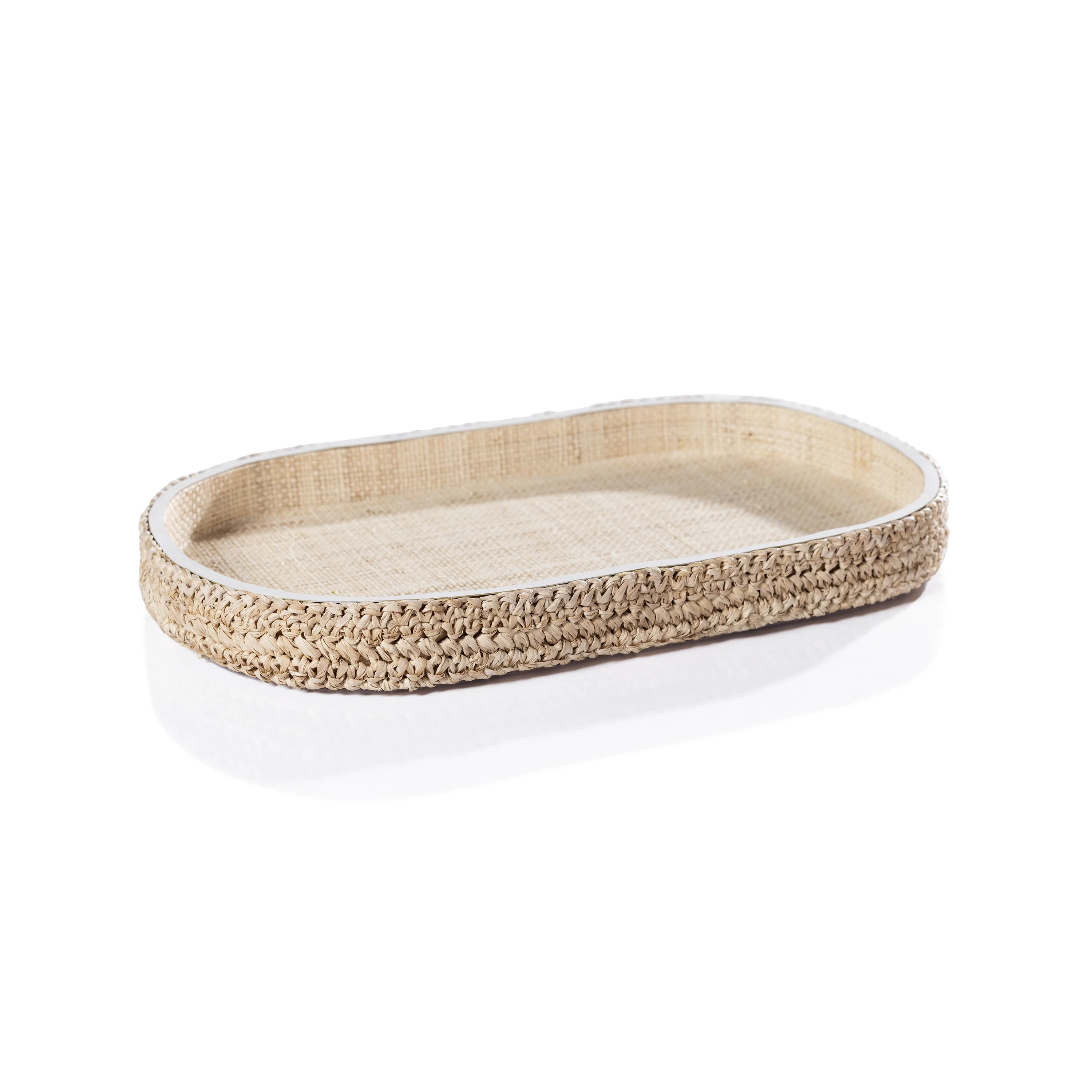 Reggio Loom Oval Raffia Tray with Leather Trim - Image 2