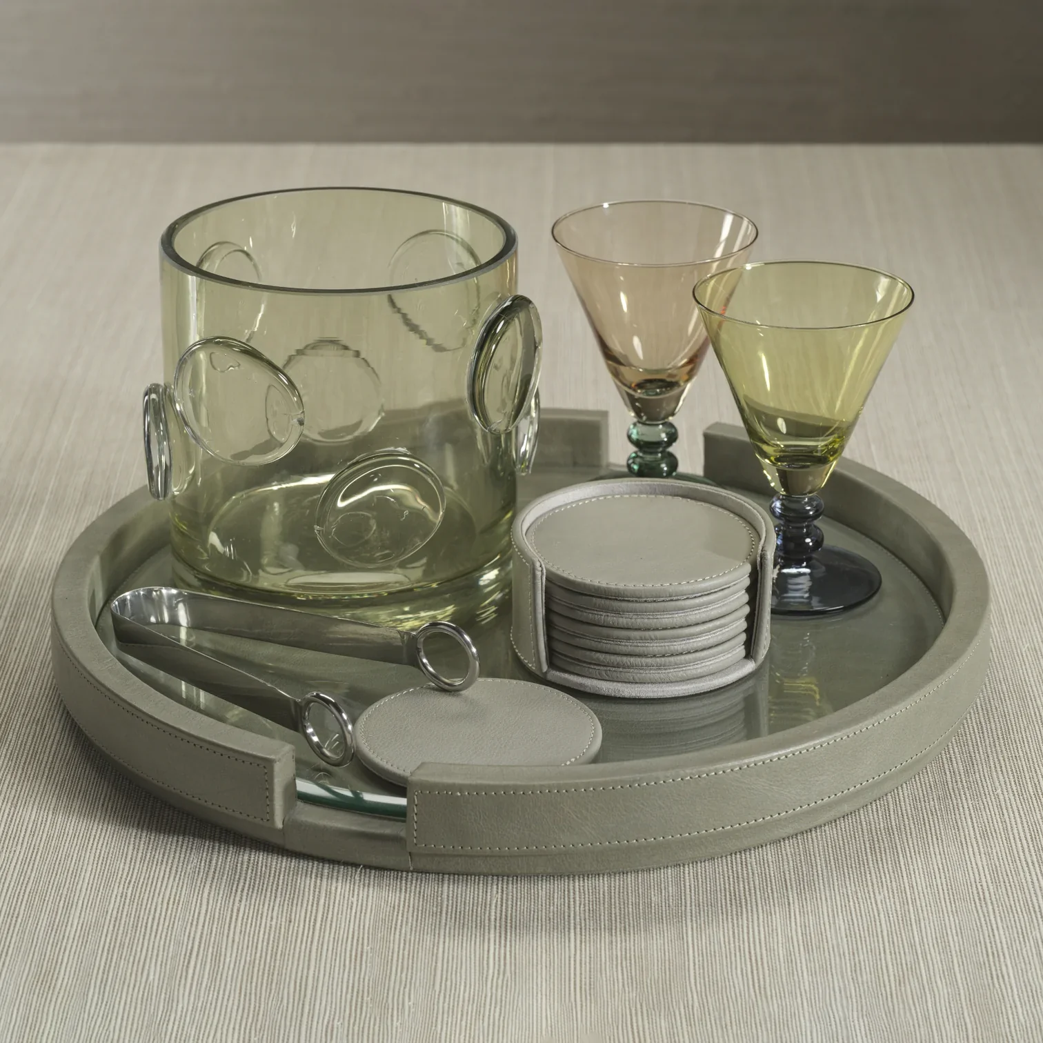 Ruvo 8-Piece Set Leather Coasters in Gray - Image 2