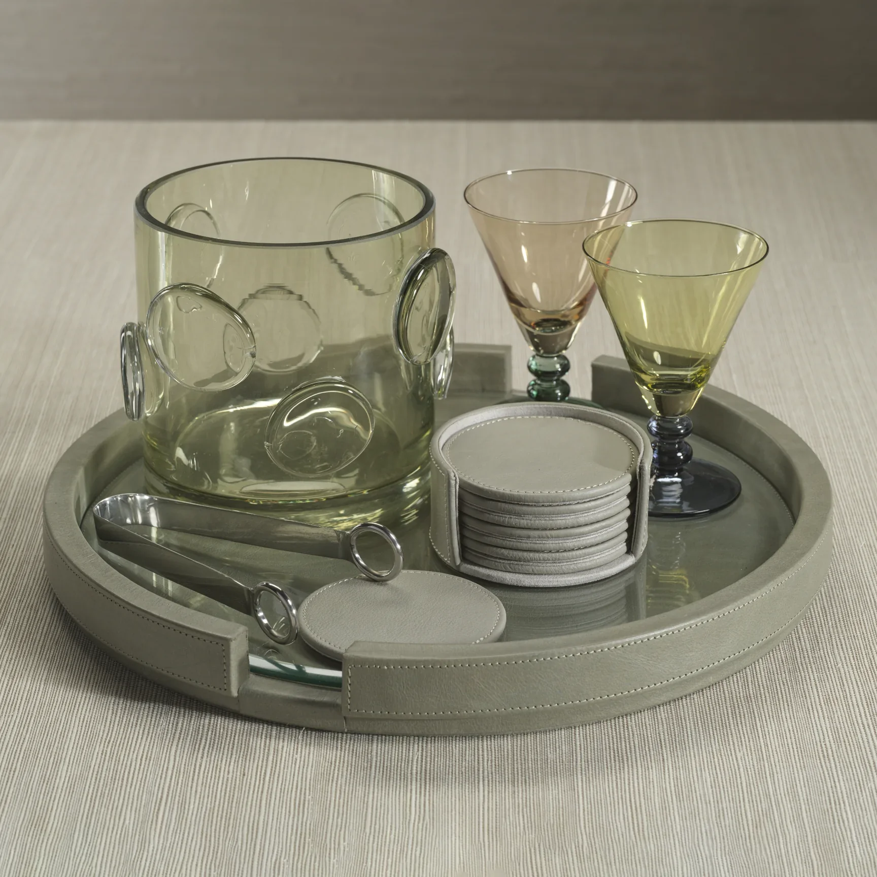 Ruvo Leather Serving Tray with Glass Insert