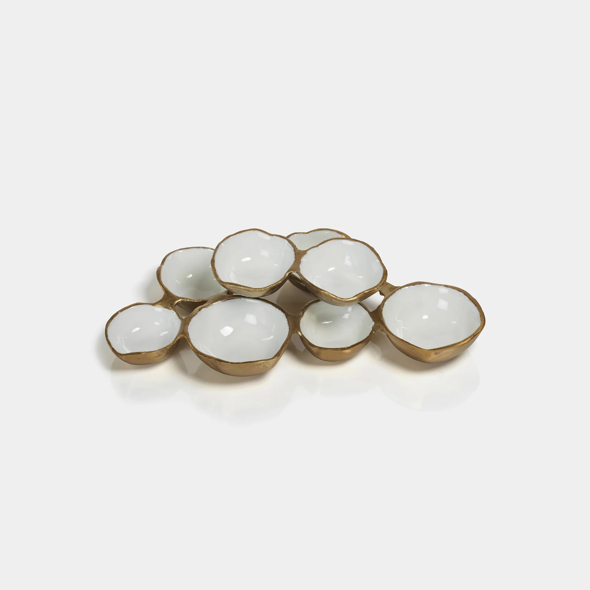 Small Cluster of Eight Serving Bowls in Gold and White