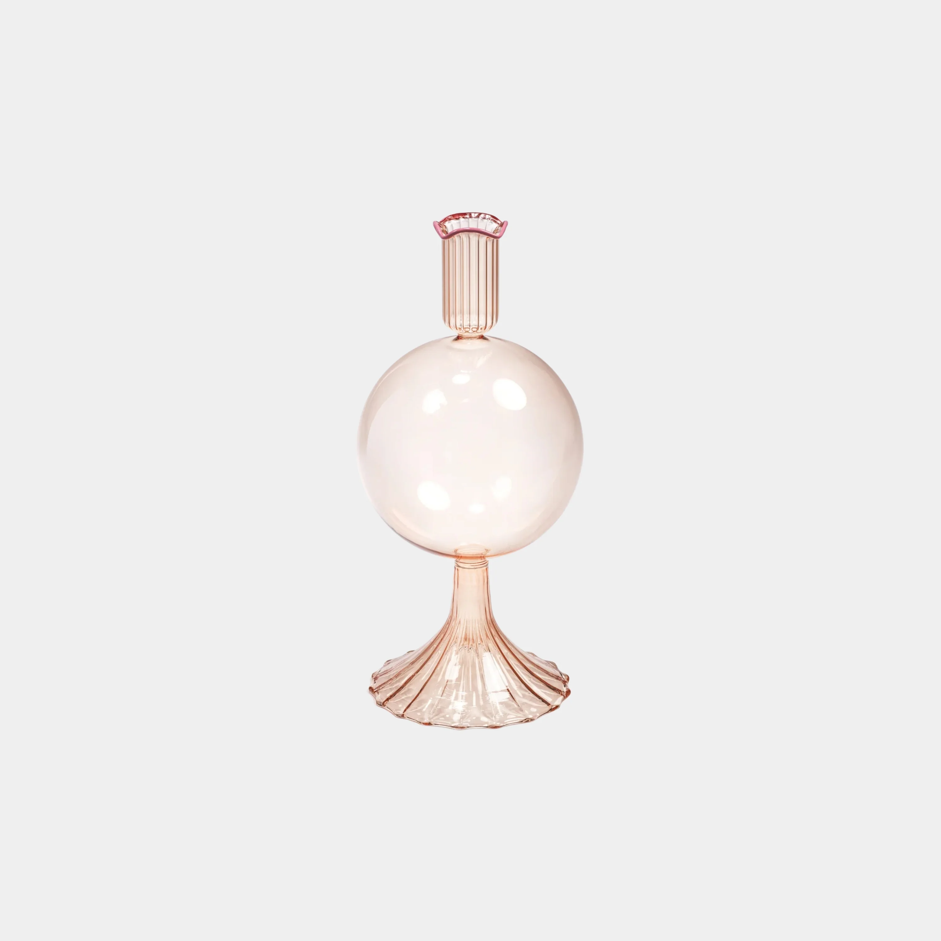 Treviso Bulb Glass Vase with Color Rim - Peach - Large (8.5 in)