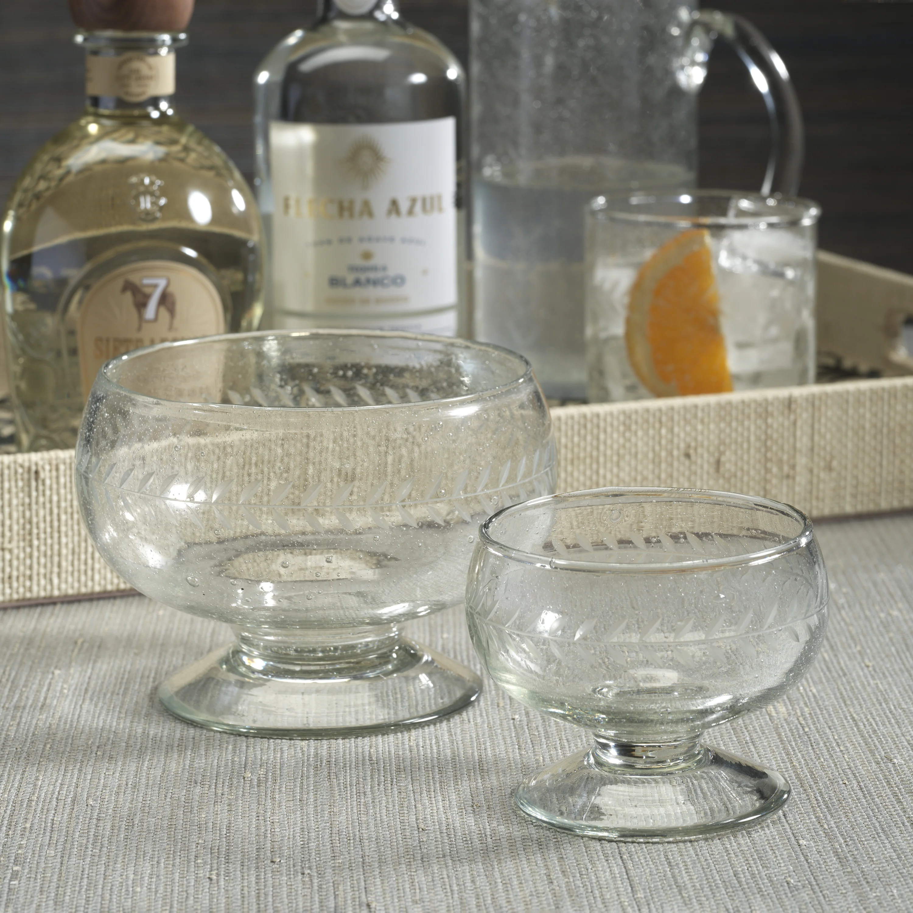 Tuscan 2-Piece Set Handmade Etched Condiment Glass Bowls
