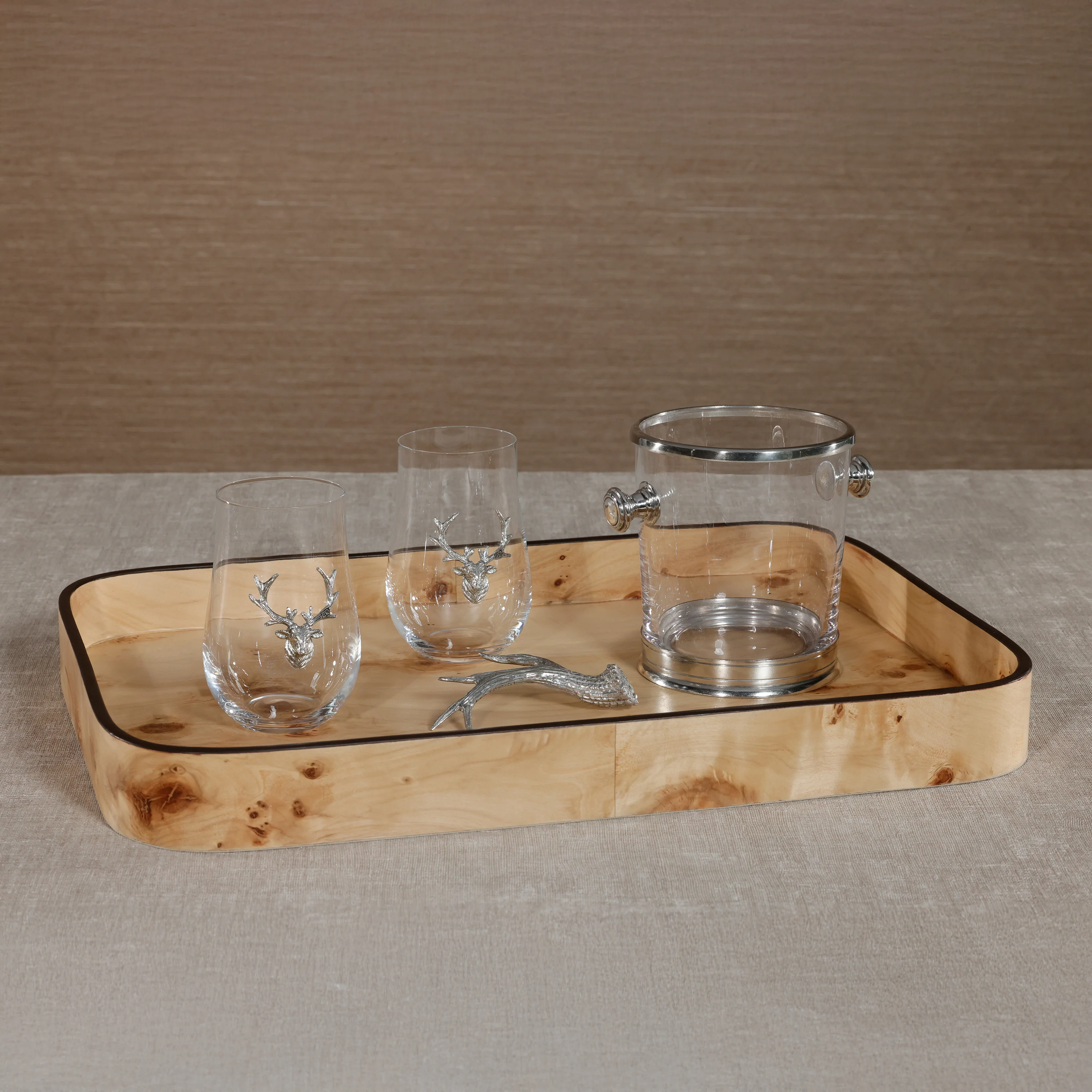 Valberg Burl Veneer Rectangular Rounded Serving Tray - Image 2