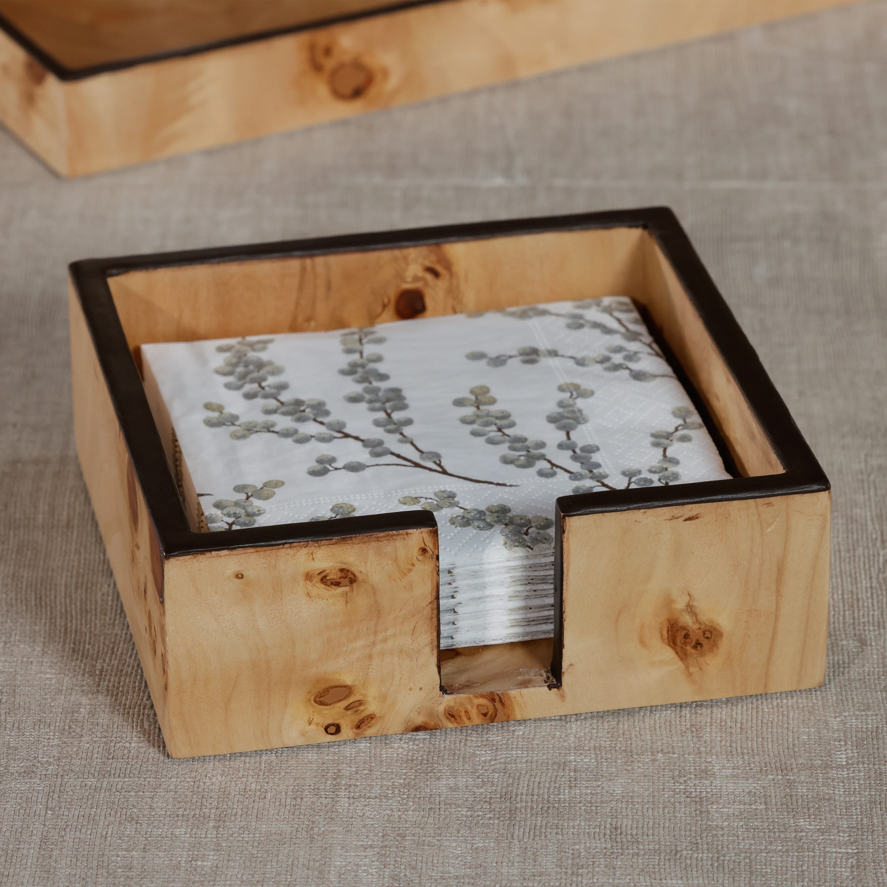 Valberg Burl Veneer Square Cocktail Napkin Holder - Image 2