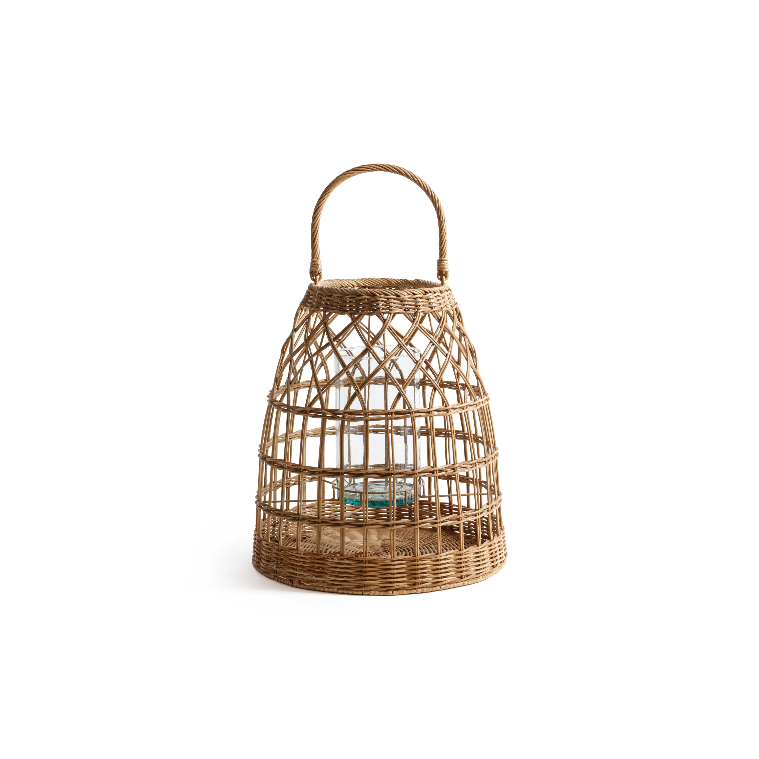Veranda Rattan Lantern with Glass Hurricane - 26.25 in