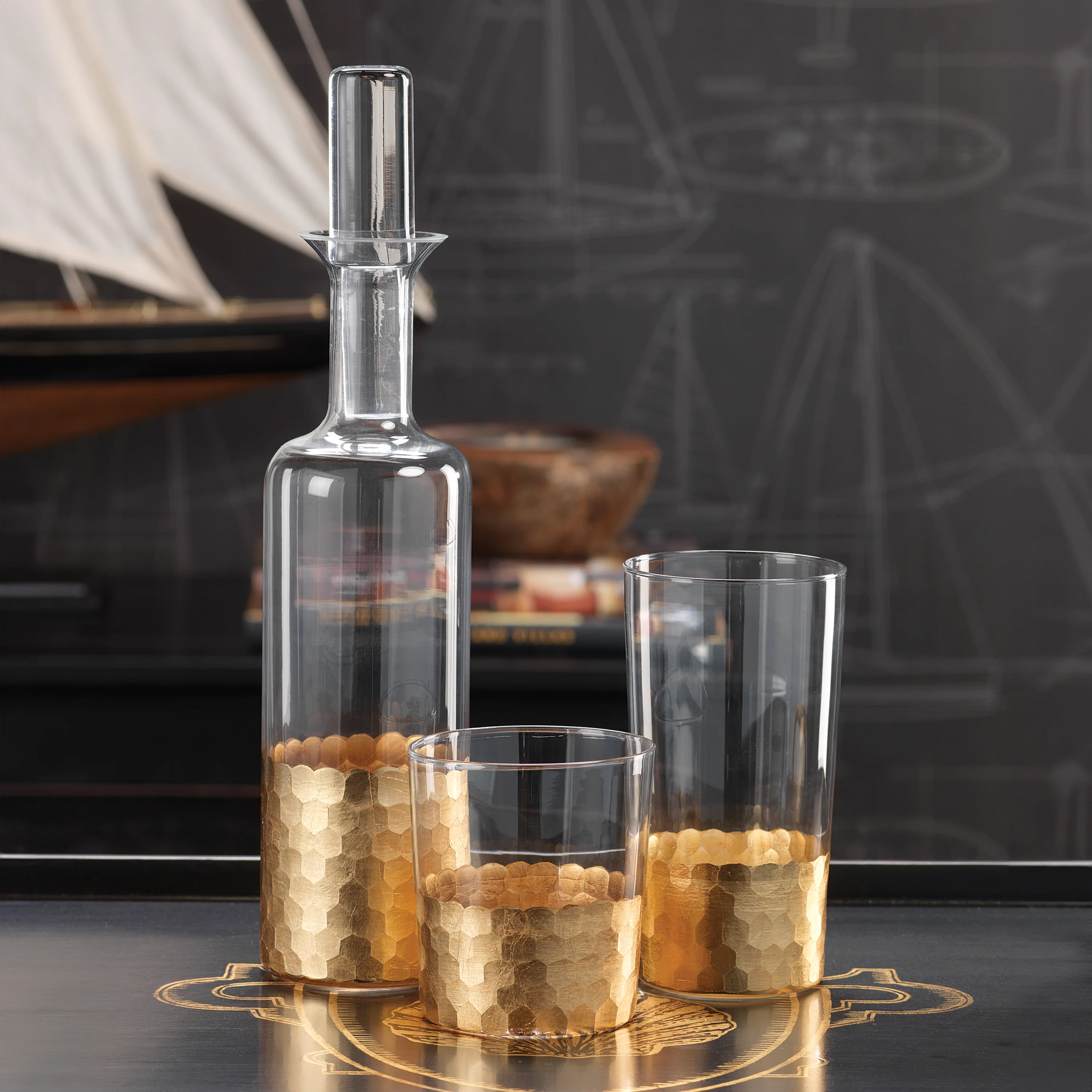 Fez Cut Glass Highball Glasses with Gold Leaf (Set of 4) - Image 3